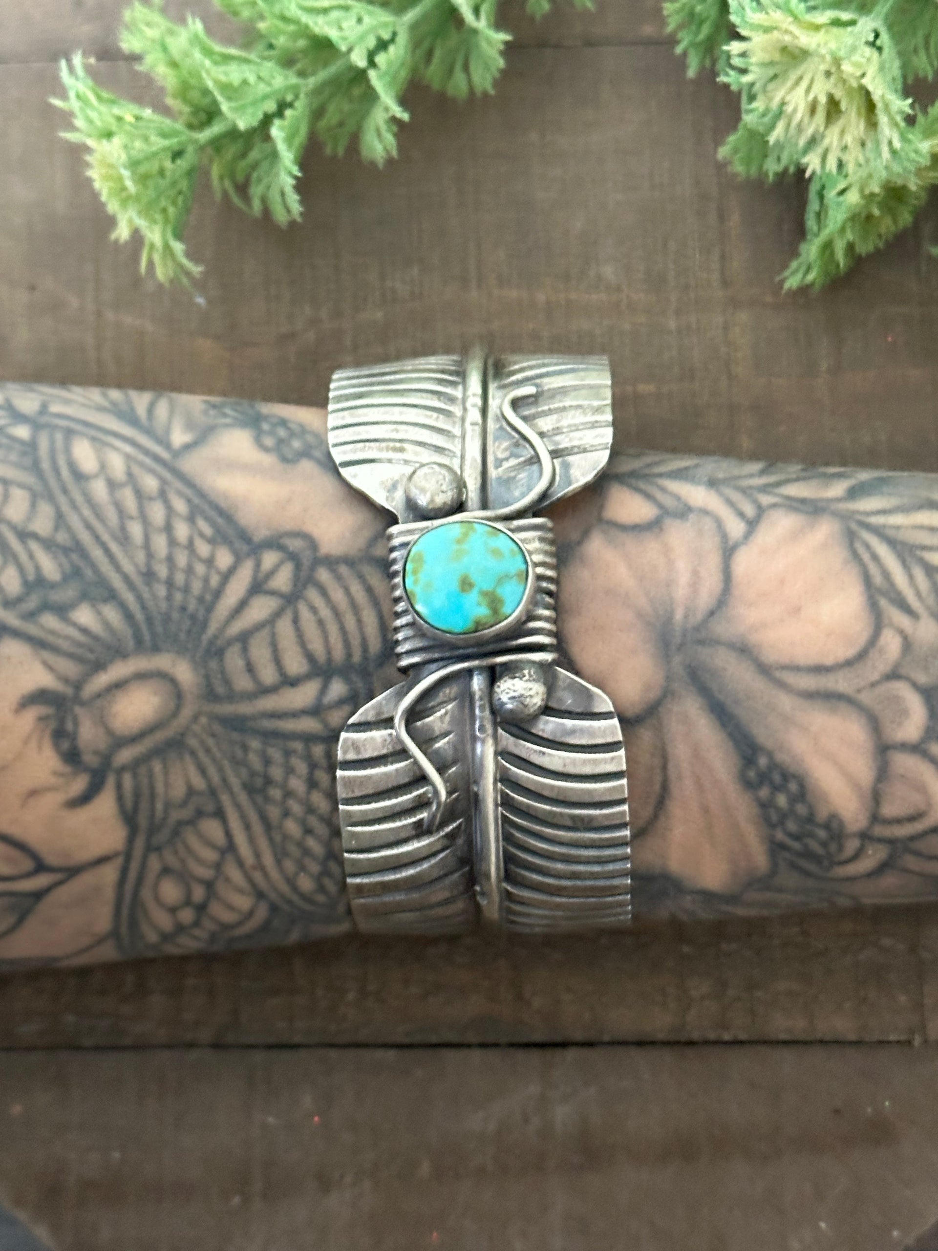 Navajo Made Sonoran Gold Turquoise and Sterling Silver Cuff Bracelet