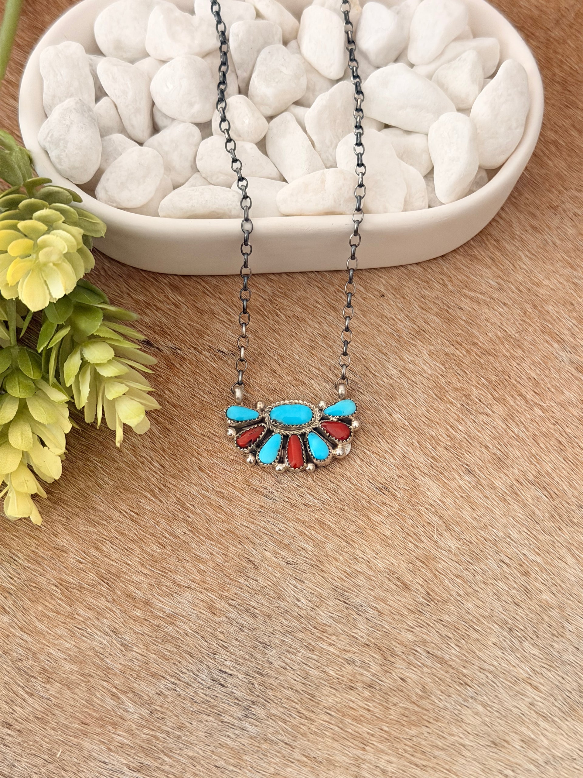 Alicia Wilson Multi Stone & Sterling Silver Cluster Necklace