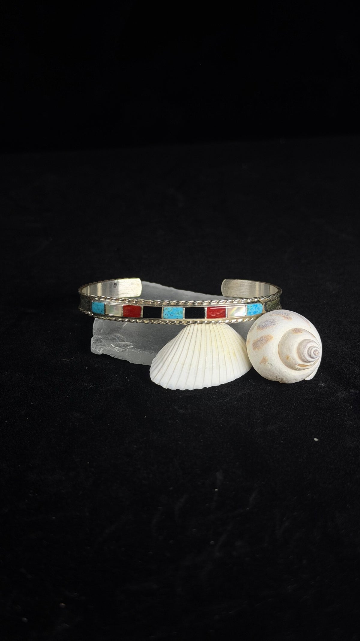 Zuni Made Multi Stone & Sterling Silver Inlay Cuff Bracelet