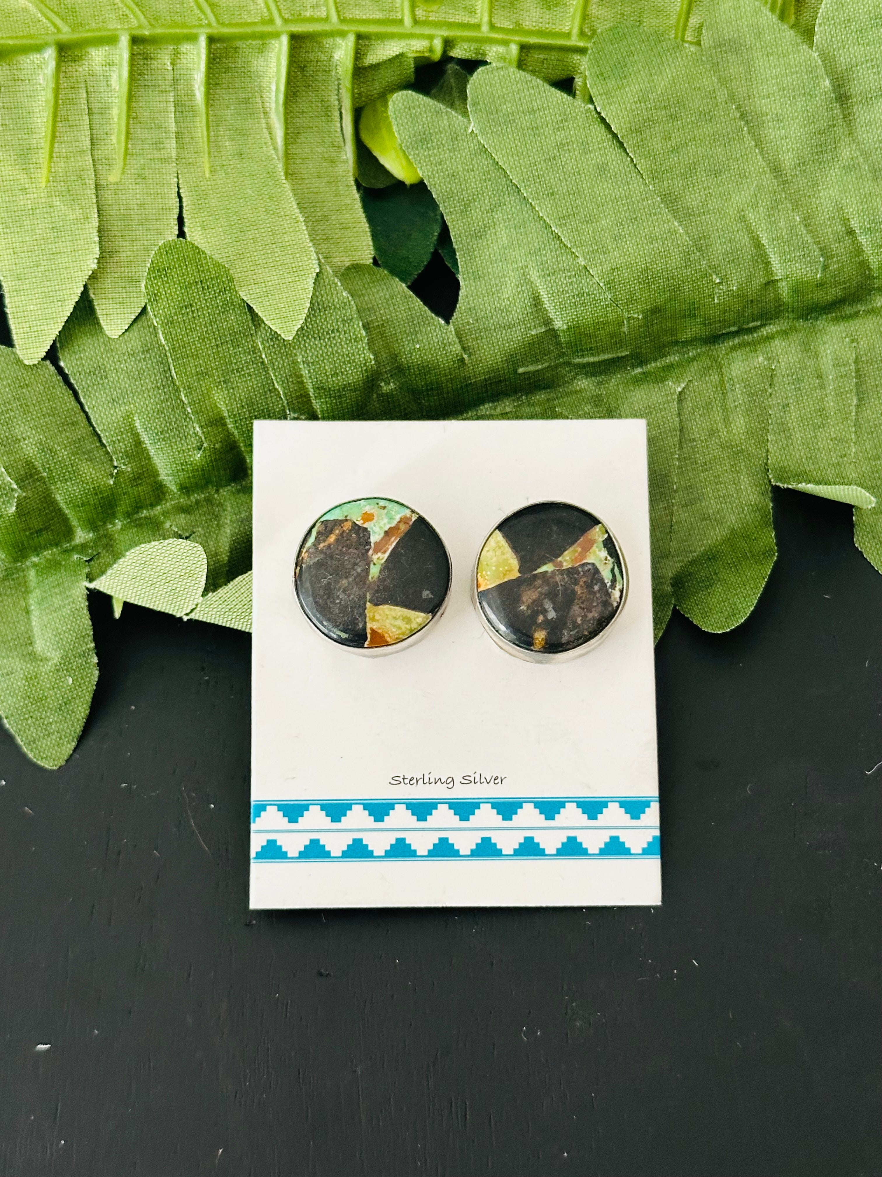 Pete Skeets Black Jack Turquoise & Sterling Silver Post Earrings