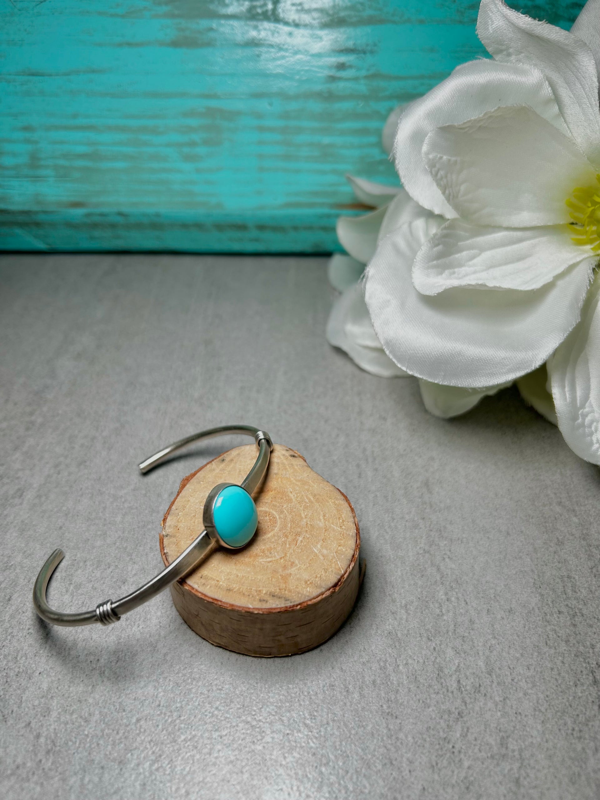 Navajo Made Kingman Turquoise & Sterling Silver Cuff Bracelet