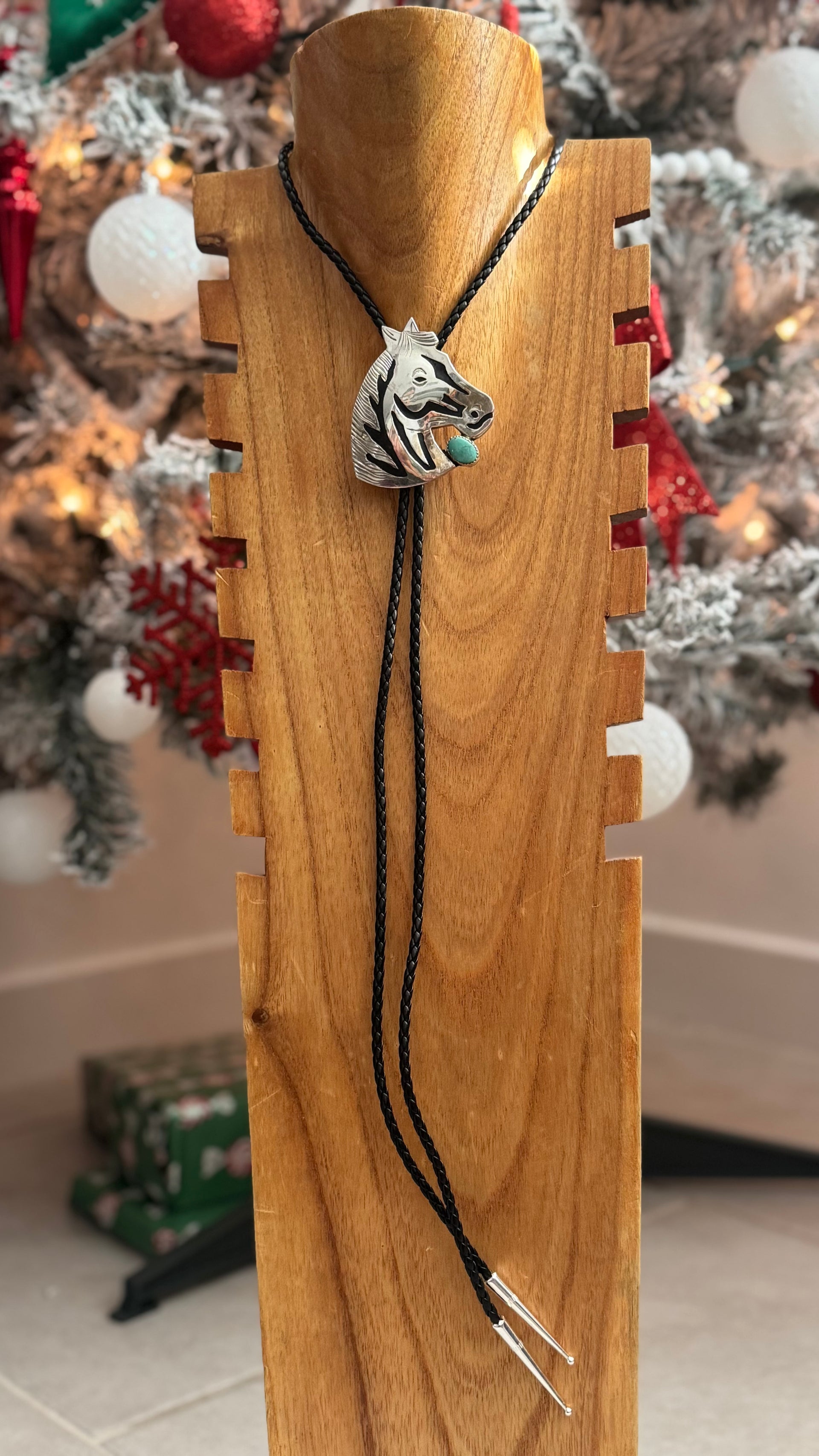 Alonzo Mariano Kingman Turquoise & Sterling Silver Horse Head Bolo Tie