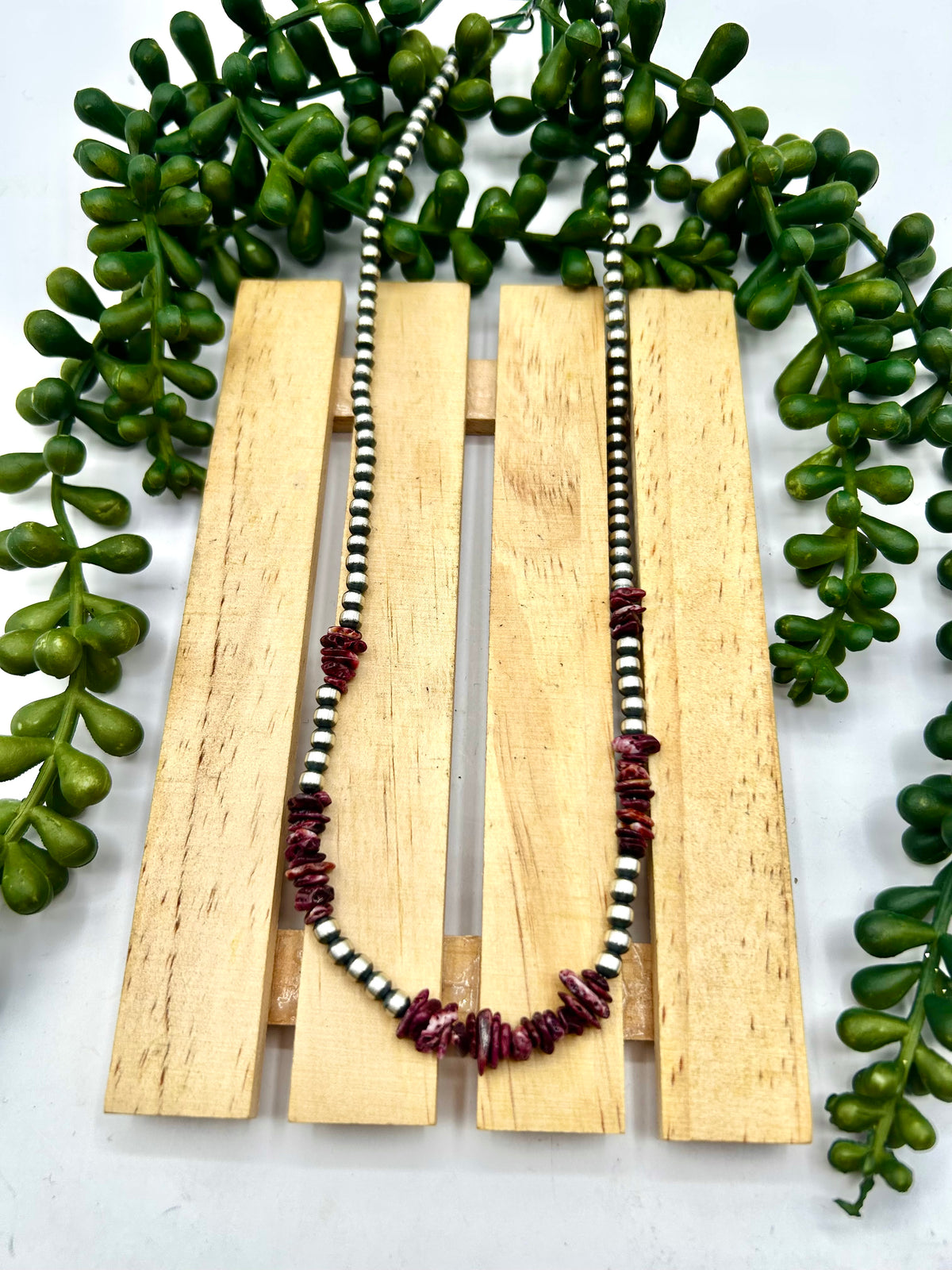 Navajo Made Strung Purple Spiny Oyster & Sterling Silver Necklace