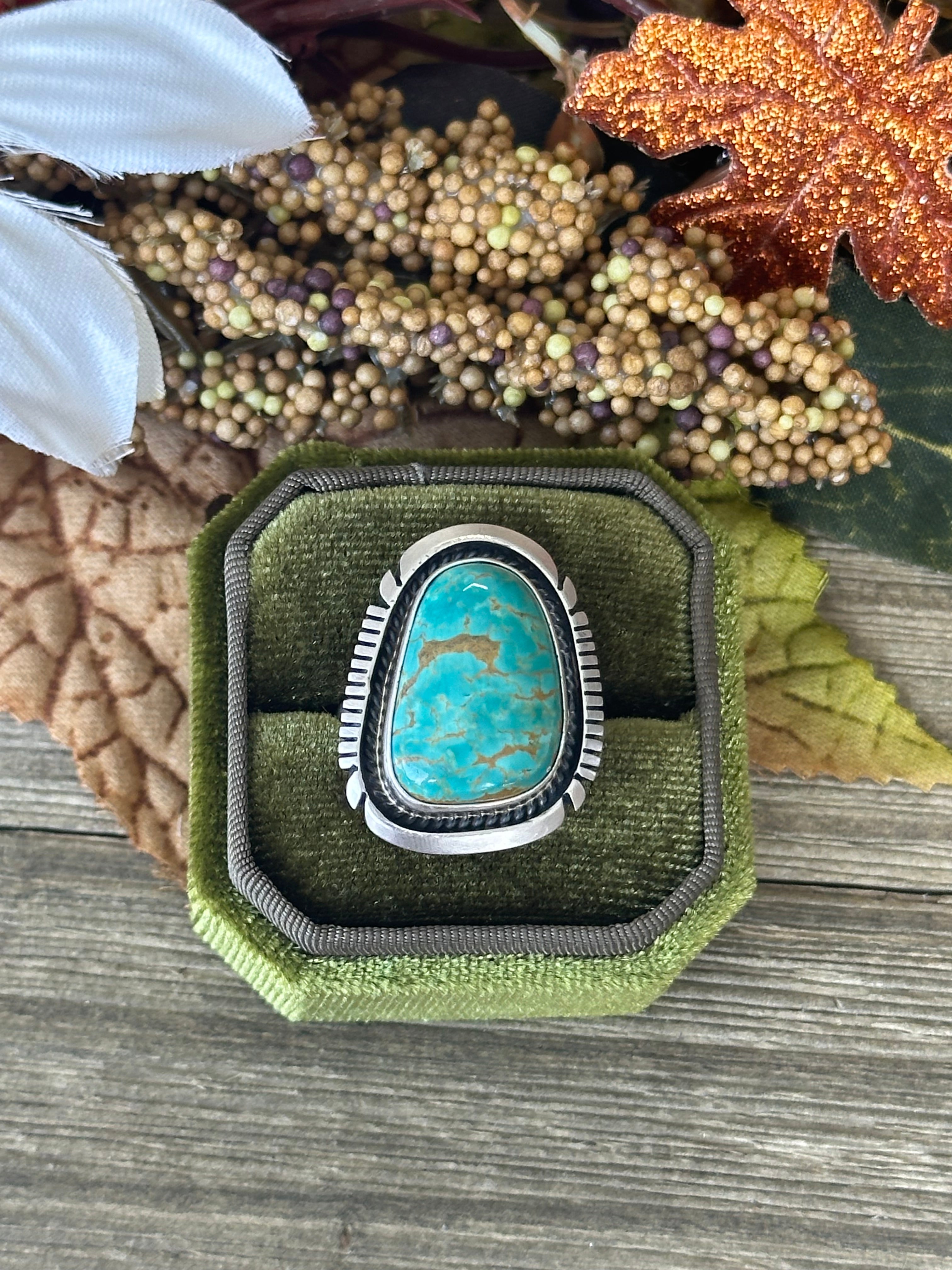 Alfred Martinez Royston Turquoise &  Sterling Silver Adjustable Ring