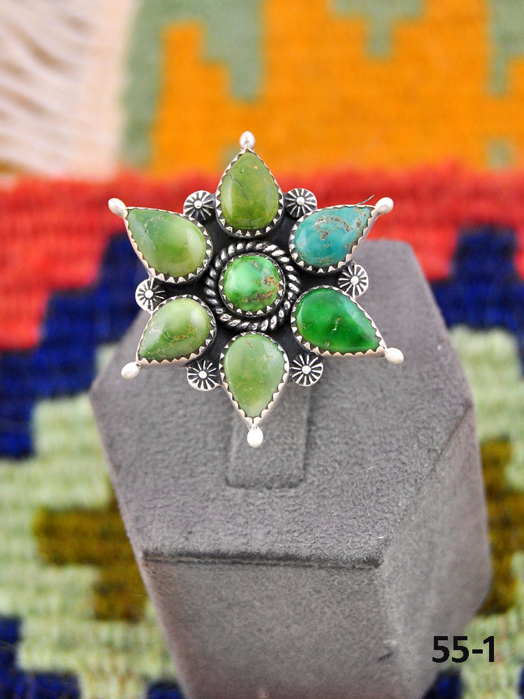 Southwest Handmade Emerald Valley Turquoise & Sterling Silver Adjustable Ring