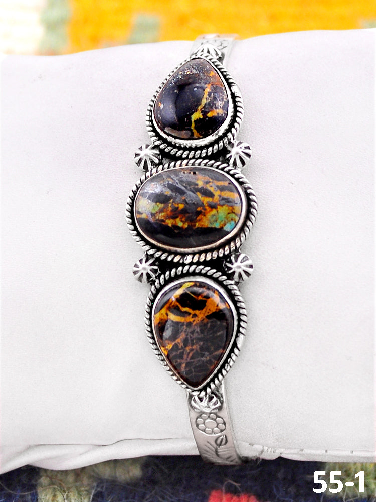 Southwest Handmade Black Jack Turquoise & Sterling Silver Cuff Bracelet