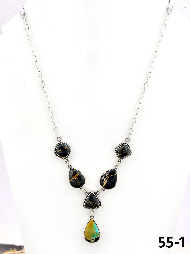 Southwest Made Black Jack Turquoise & Sterling Silver Necklace