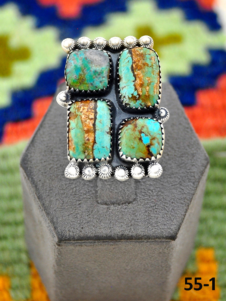 Southwest Handmade #8 Turquoise & Sterling Silver Adjustable Ring