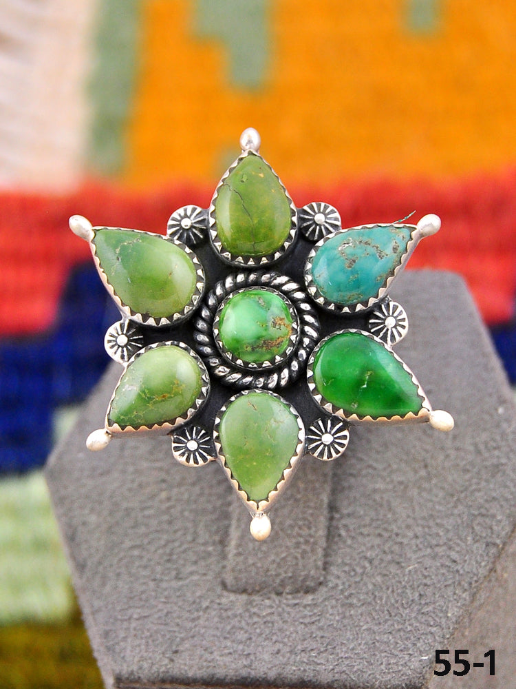 Southwest Handmade Emerald Valley Turquoise & Sterling Silver Adjustable Ring