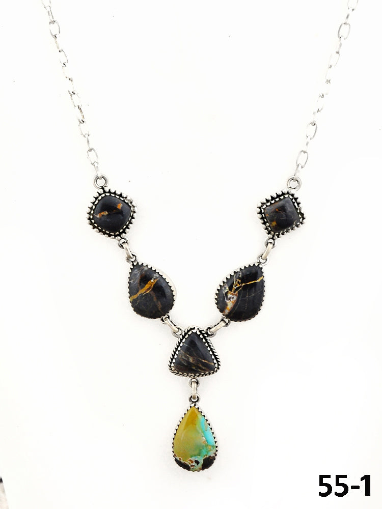 Southwest Made Black Jack Turquoise & Sterling Silver Necklace