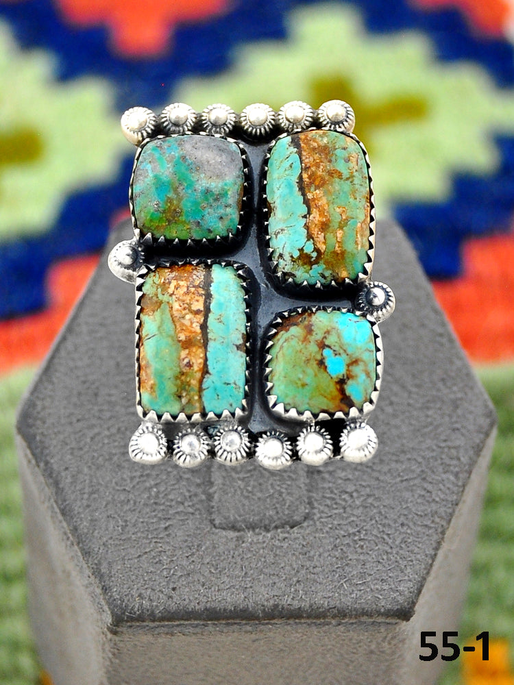Southwest Handmade #8 Turquoise & Sterling Silver Adjustable Ring