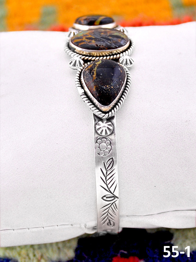 Southwest Handmade Black Jack Turquoise & Sterling Silver Cuff Bracelet