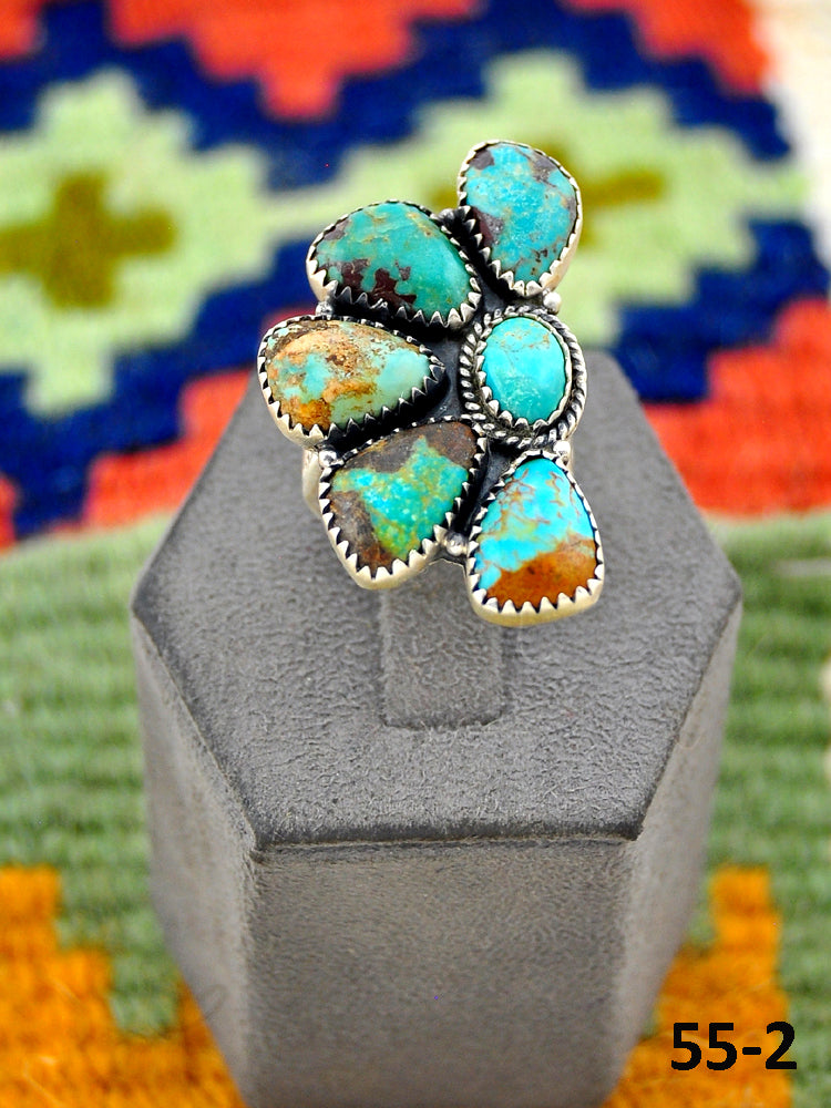 Southwest Handmade #8 Turquoise & Sterling Silver Adjustable Ring