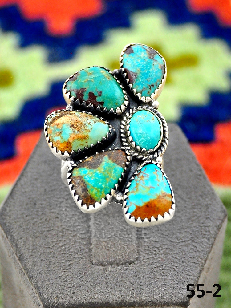 Southwest Handmade #8 Turquoise & Sterling Silver Adjustable Ring