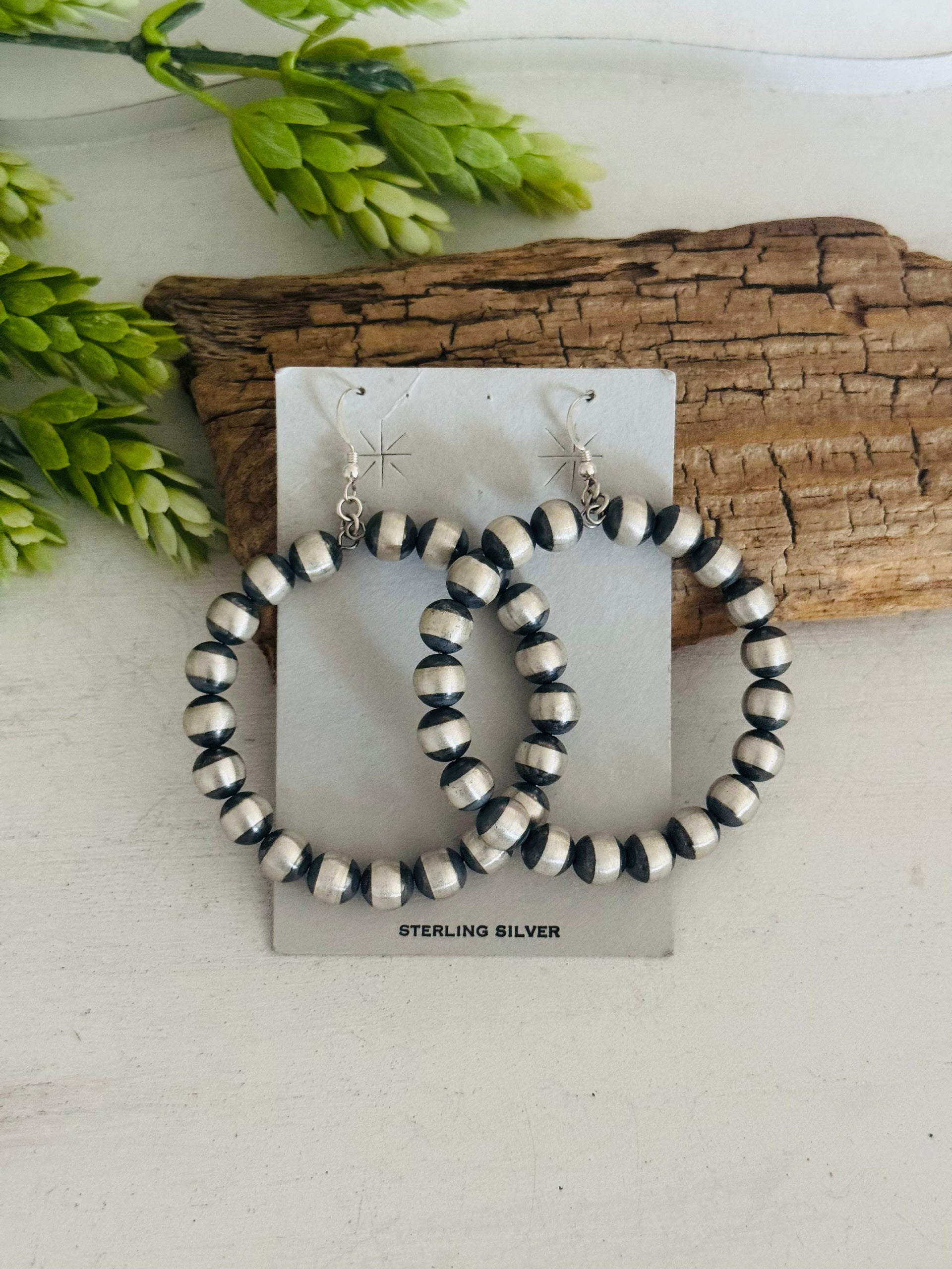 Navajo Strung Sterling Silver Pearls Dangle Earrings