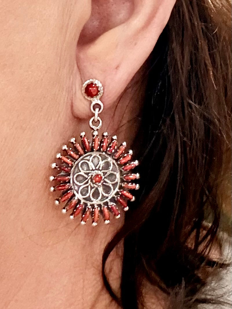 Southwest Handmade Red Spiny Oyster & Sterling Silver Pendant Set
