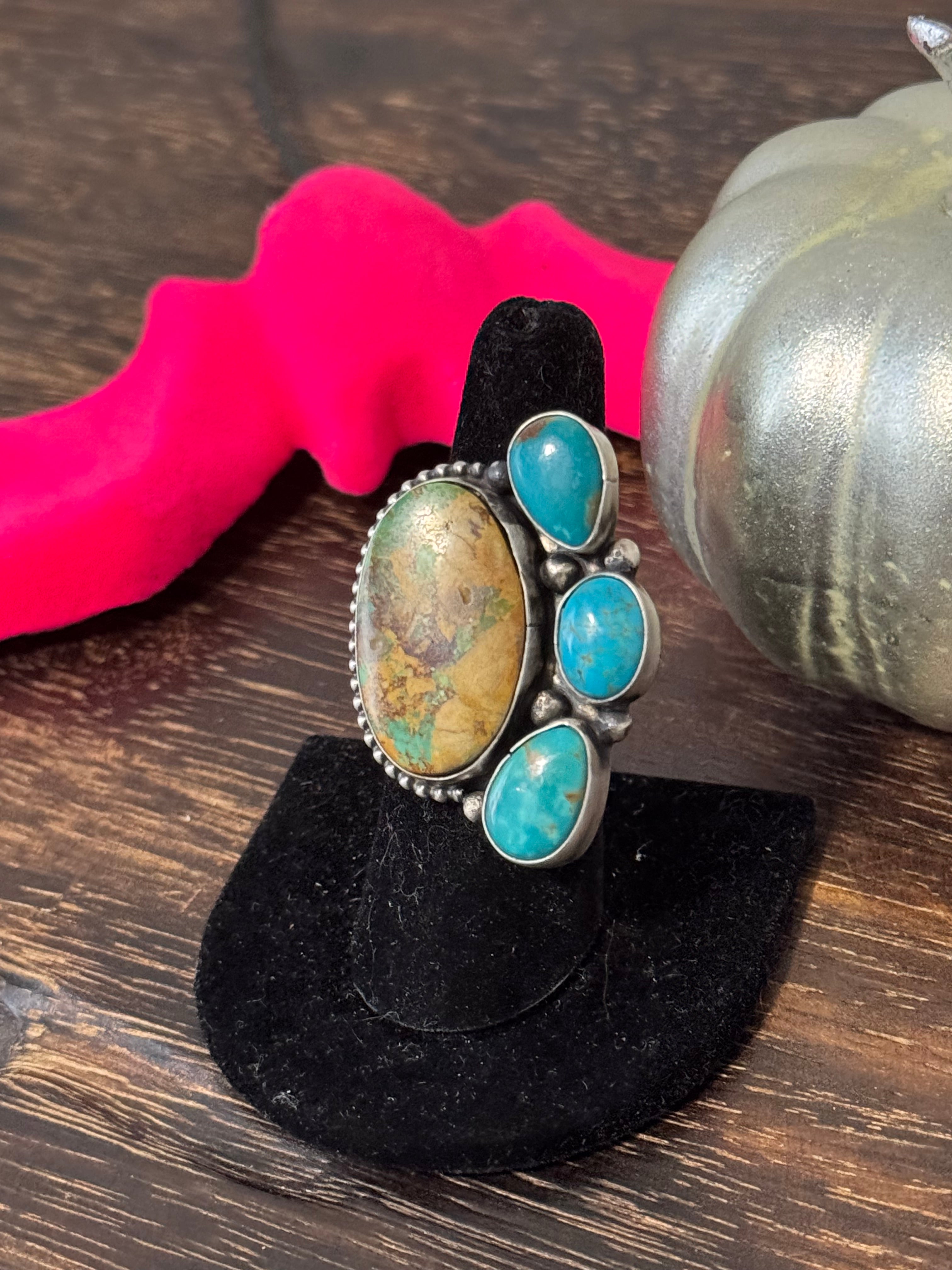 Navajo Made Royston Turquoise and Sterling Silver Adjustable Ring