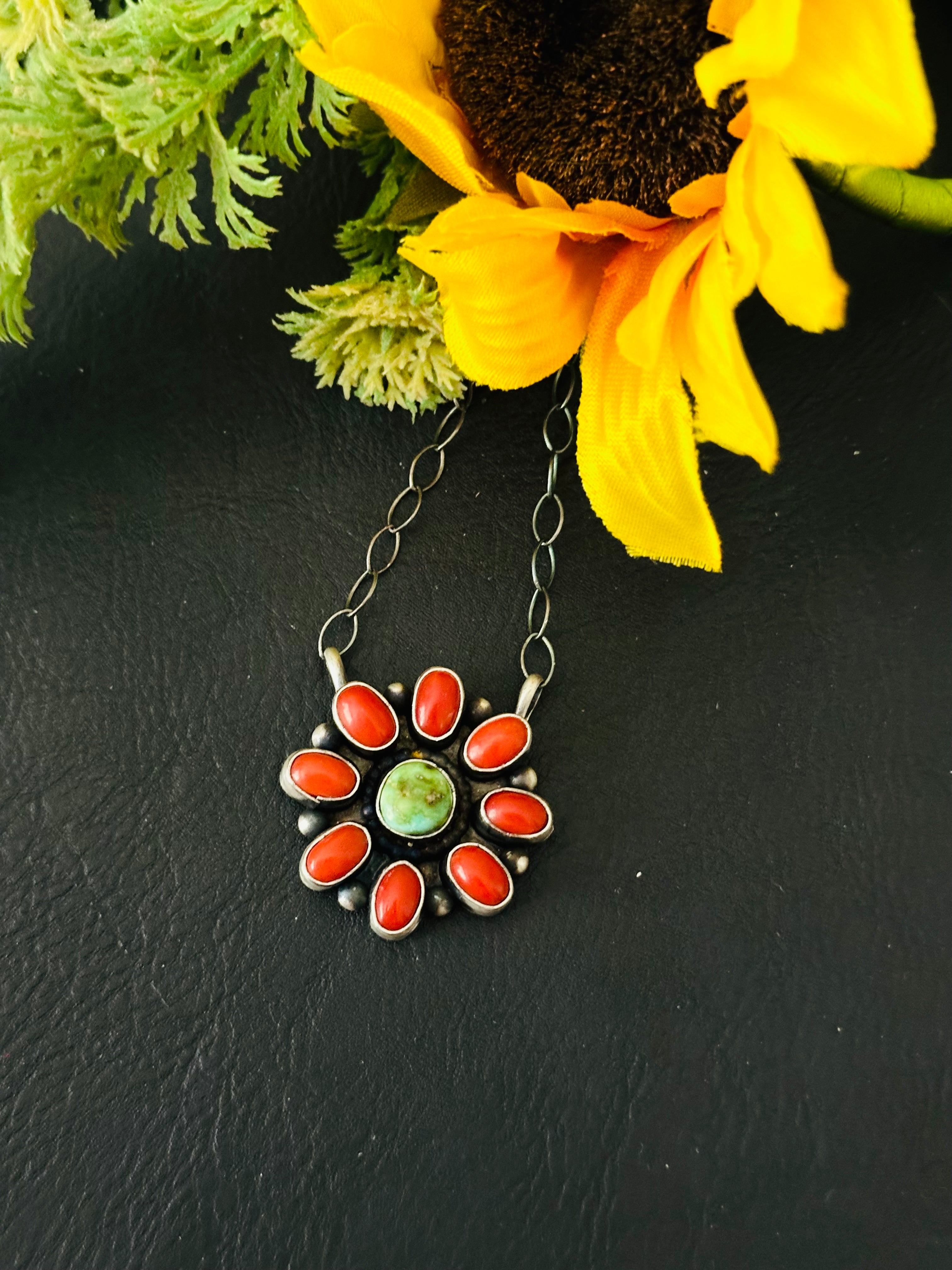 Timothy Yazzie Multi Stone & Sterling Silver Cluster Necklace