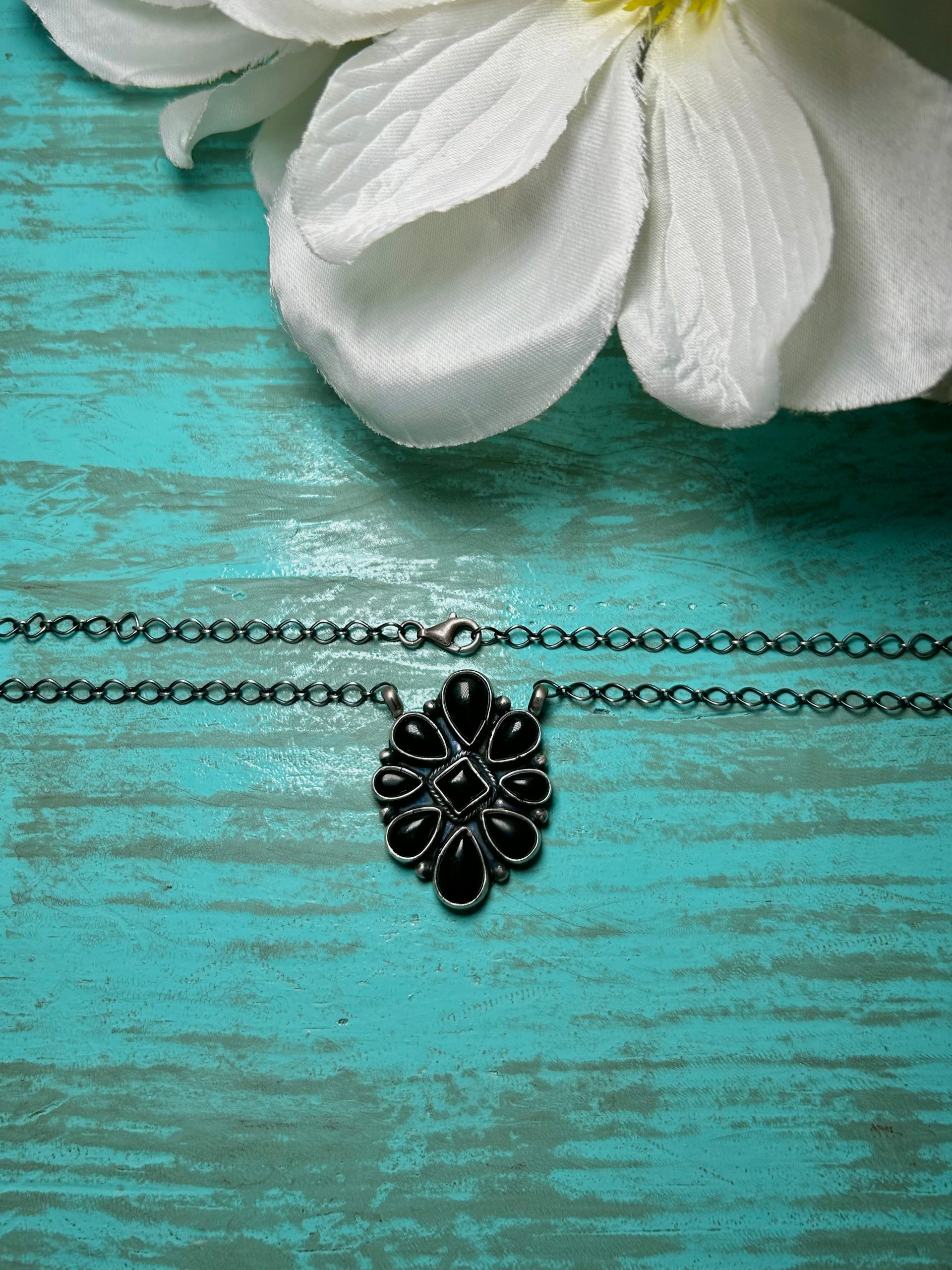 Navajo Made Onyx & Sterling Sliver Necklace