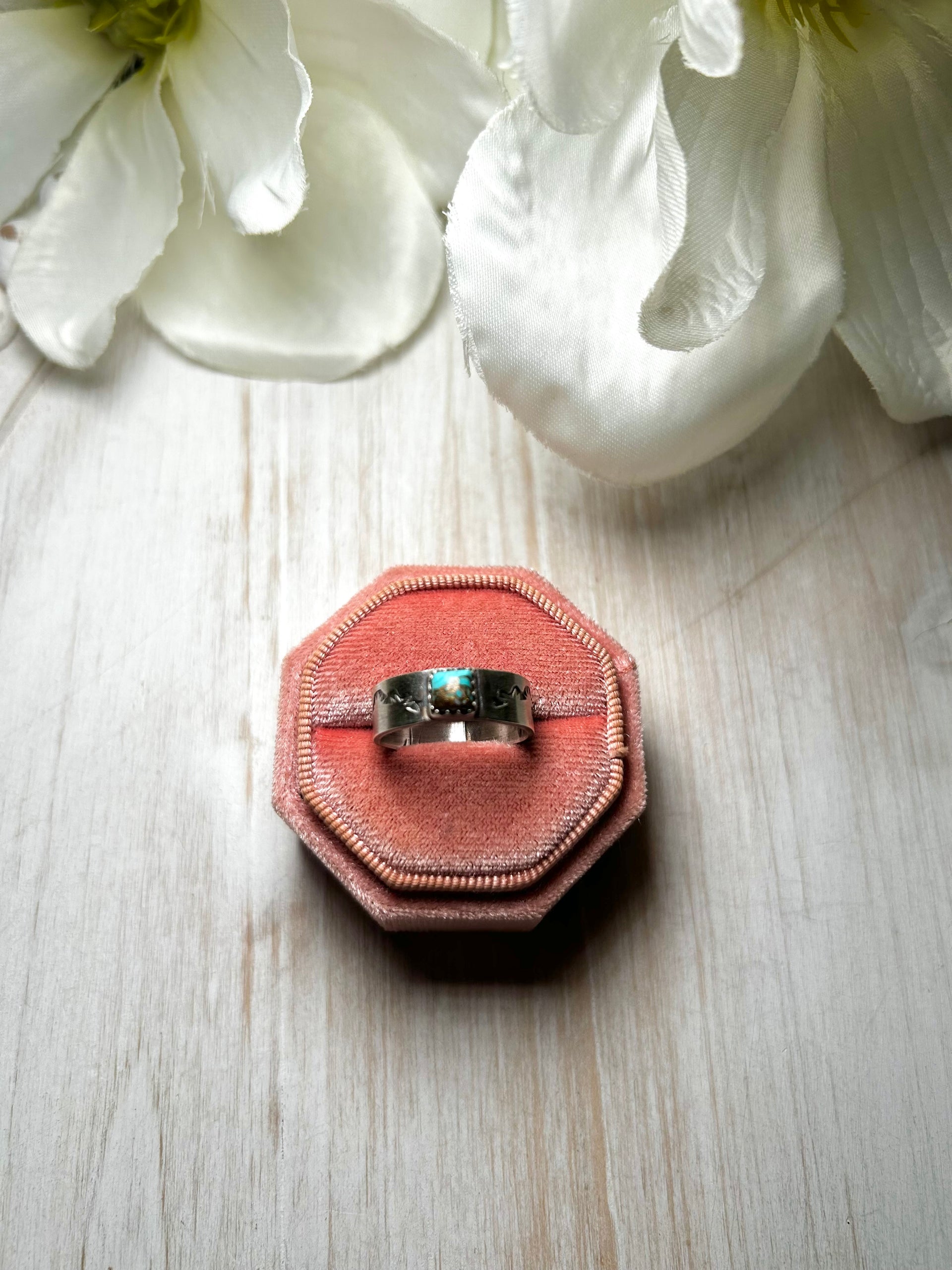 Navajo Made Mohave Turquoise& Sterling Silver Ring Size 8