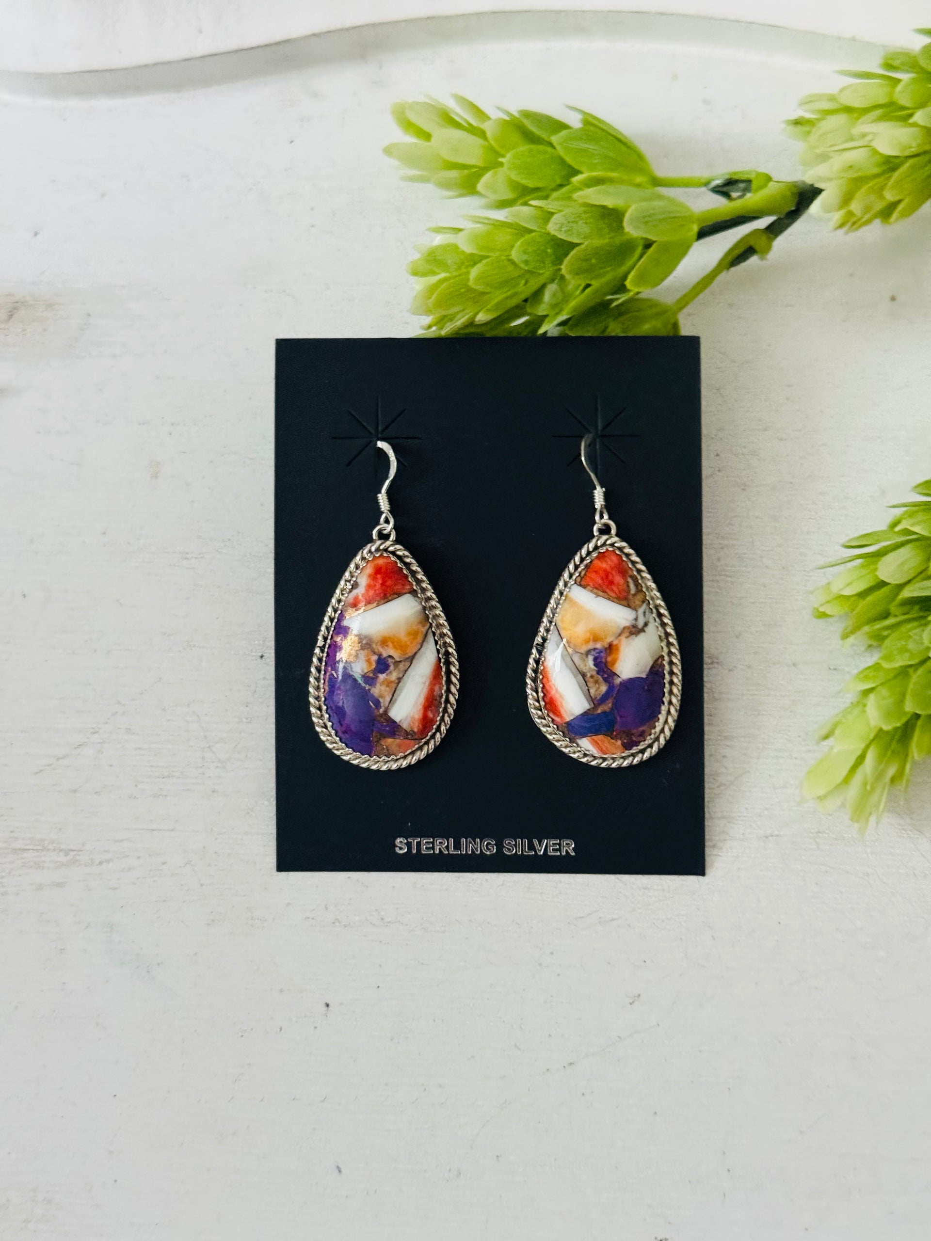 Navajo Made Mohave Turquoise & Sterling Silver Dangle Earrings