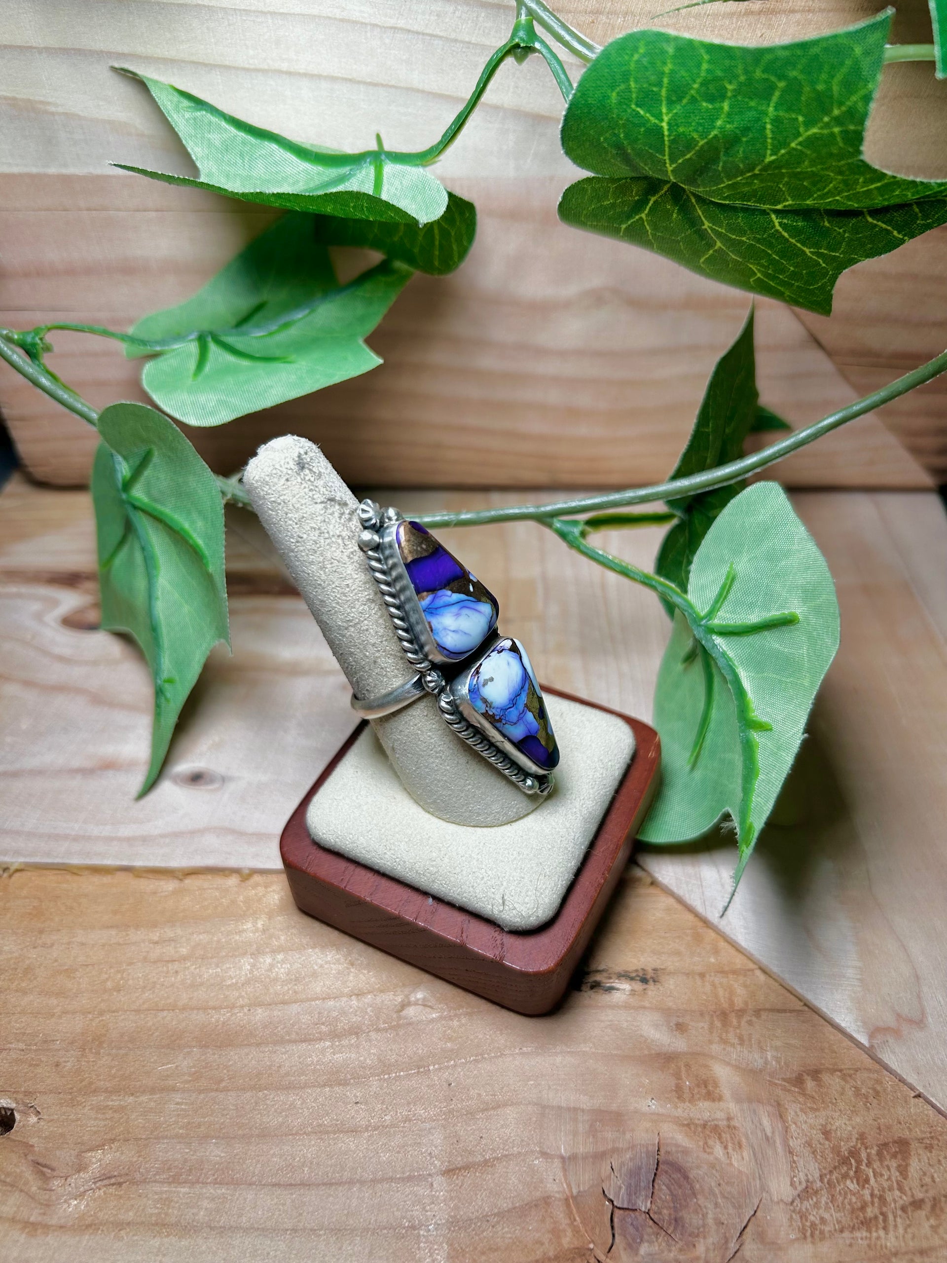 Eugene Belone Purple Mohave Turquoise & Sterling Sliver Cluster Adjustable Ring