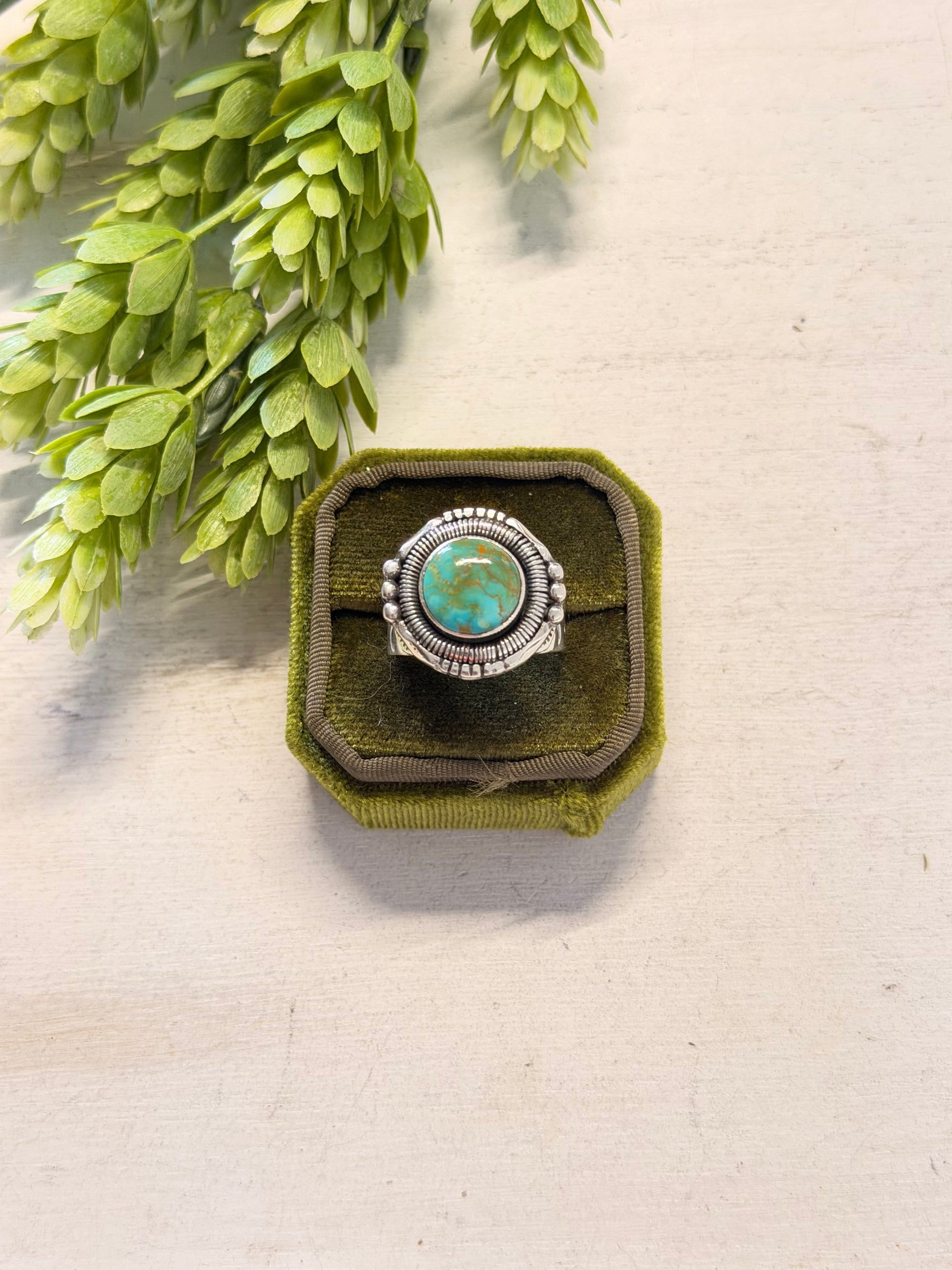 Navajo Made Royston Turquoise & Sterling Silver Ring Size 11.25