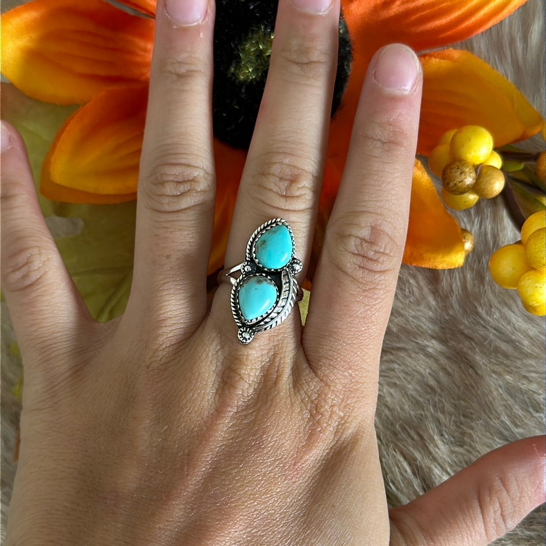 Southwest Handmade Kingman Turquoise & Sterling Silver Ring Size 6.5