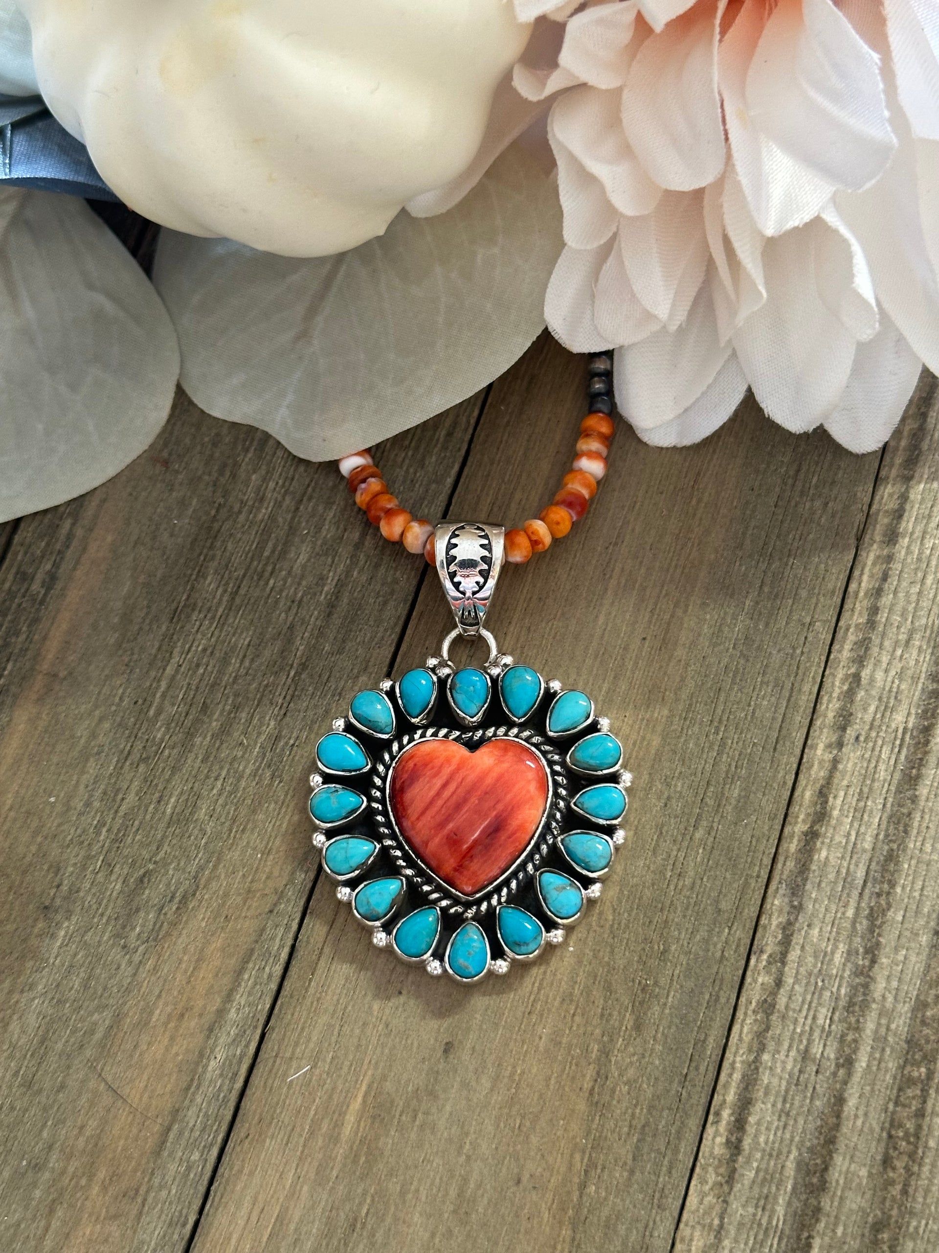 Southwest Handmade Multi Stone & Sterling Silver Heart Pendant