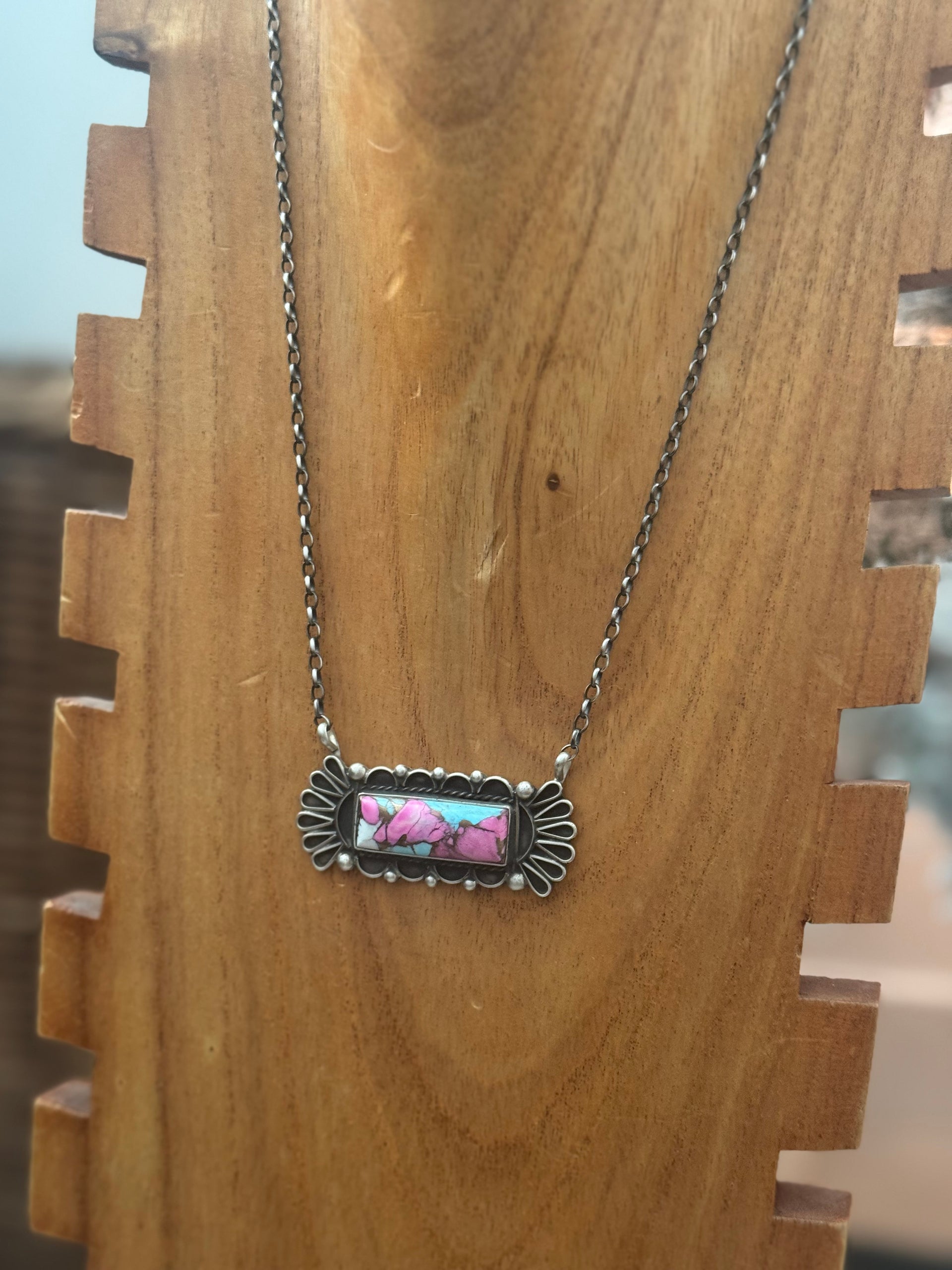 Geraldine James Cotton Candy Composite & Sterling Silver Bar Necklace