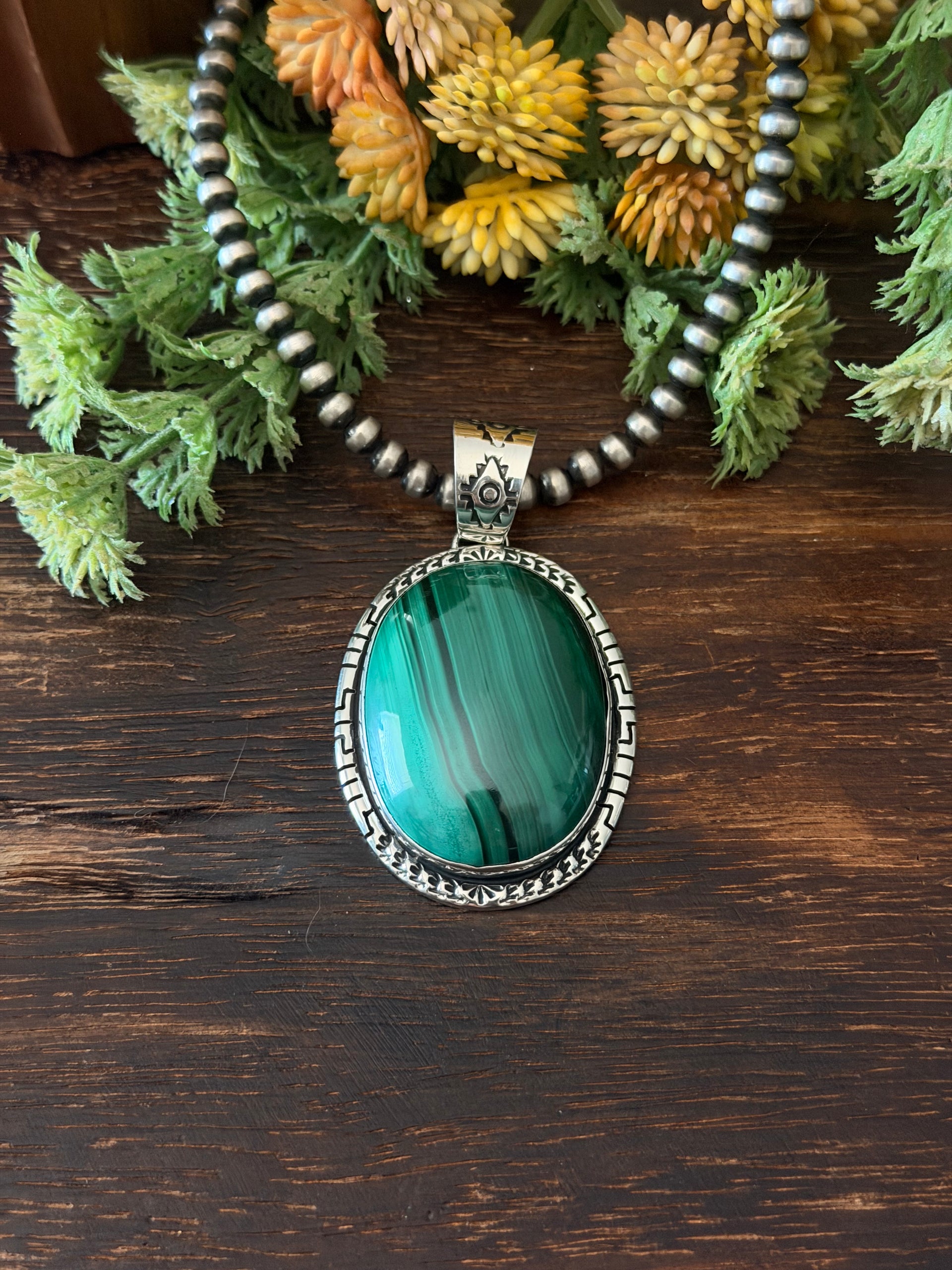 Alex Begay Malachite & Sterling Silver Pendant