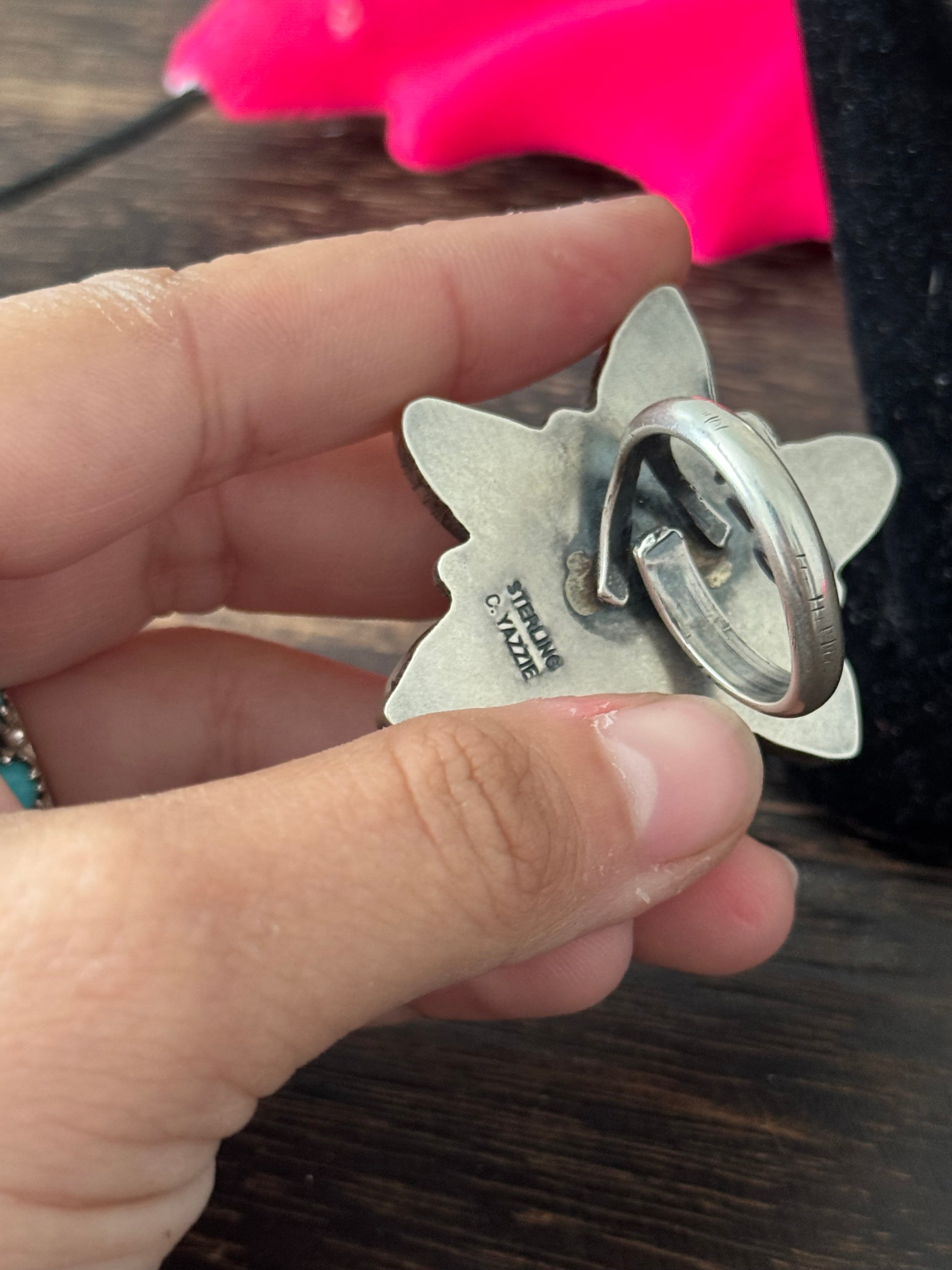 Navajo Made White Buffalo & Sterling Silver Adjustable Ring