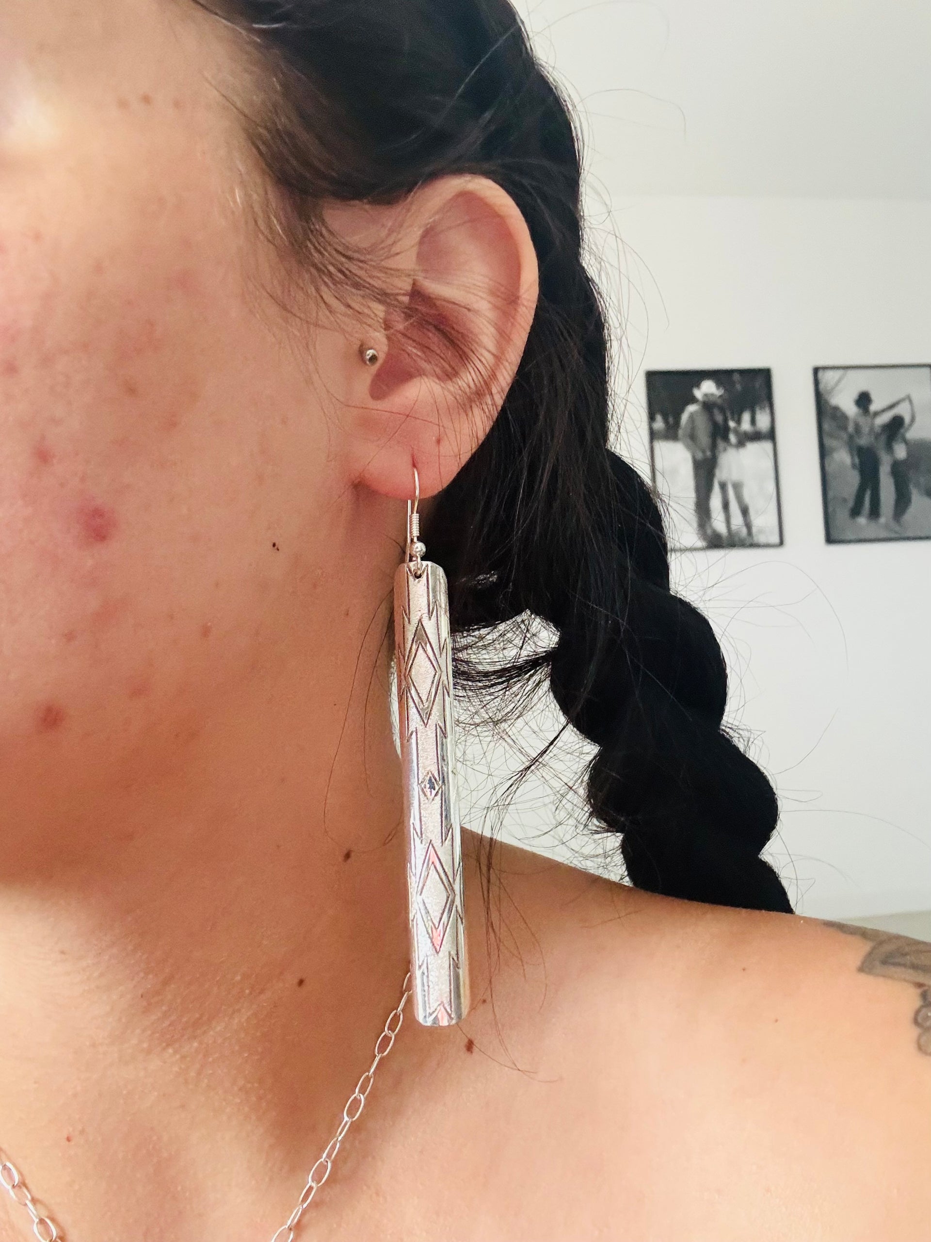 Navajo Made Sterling Silver Dangle Earrings