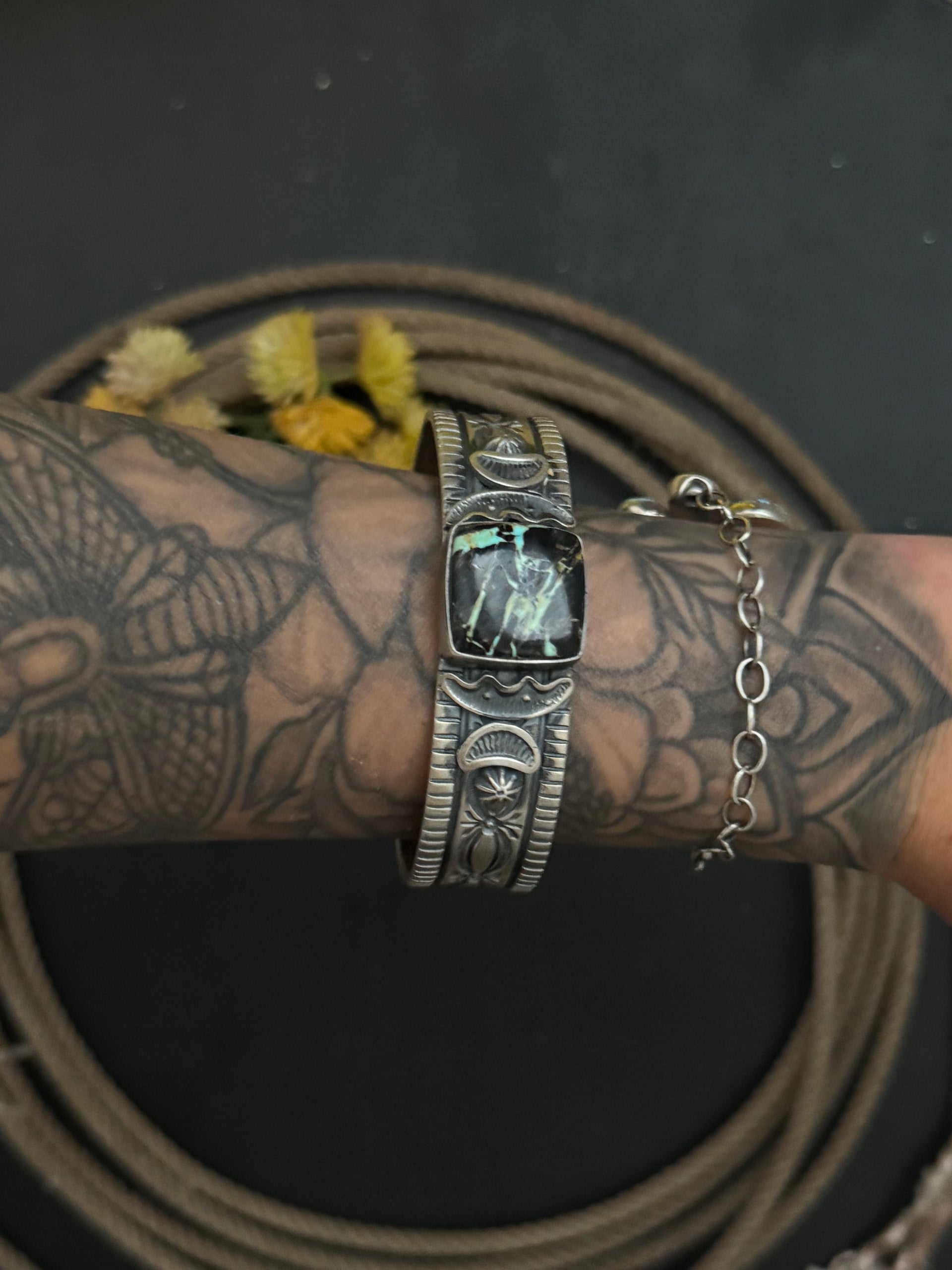 Francis Yazzie Black Jack Turquoise & Sterling Silver Cuff Bracelet