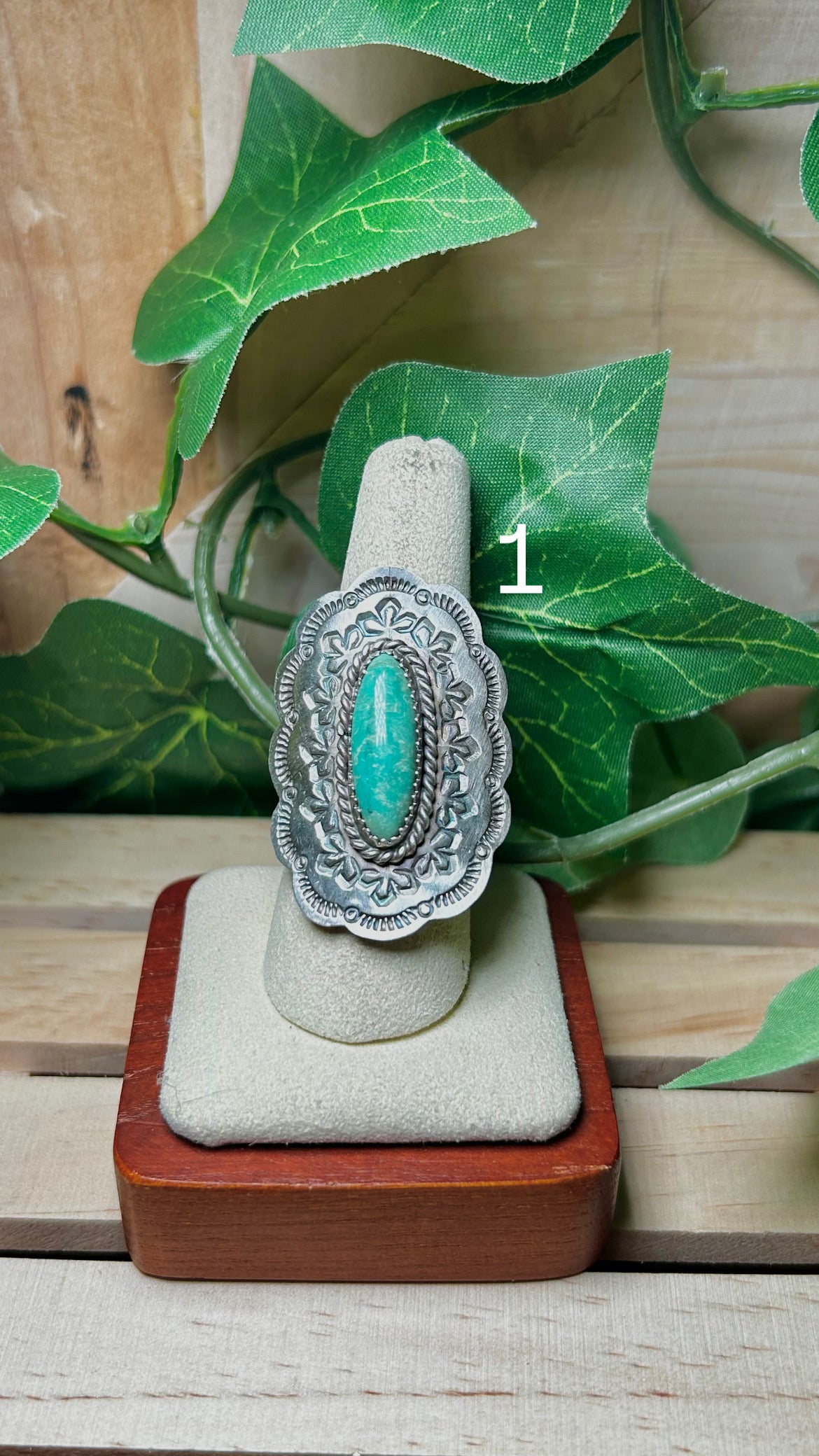 Navajo Made Kingman Turquoise & Sterling Sliver Cluster Ring