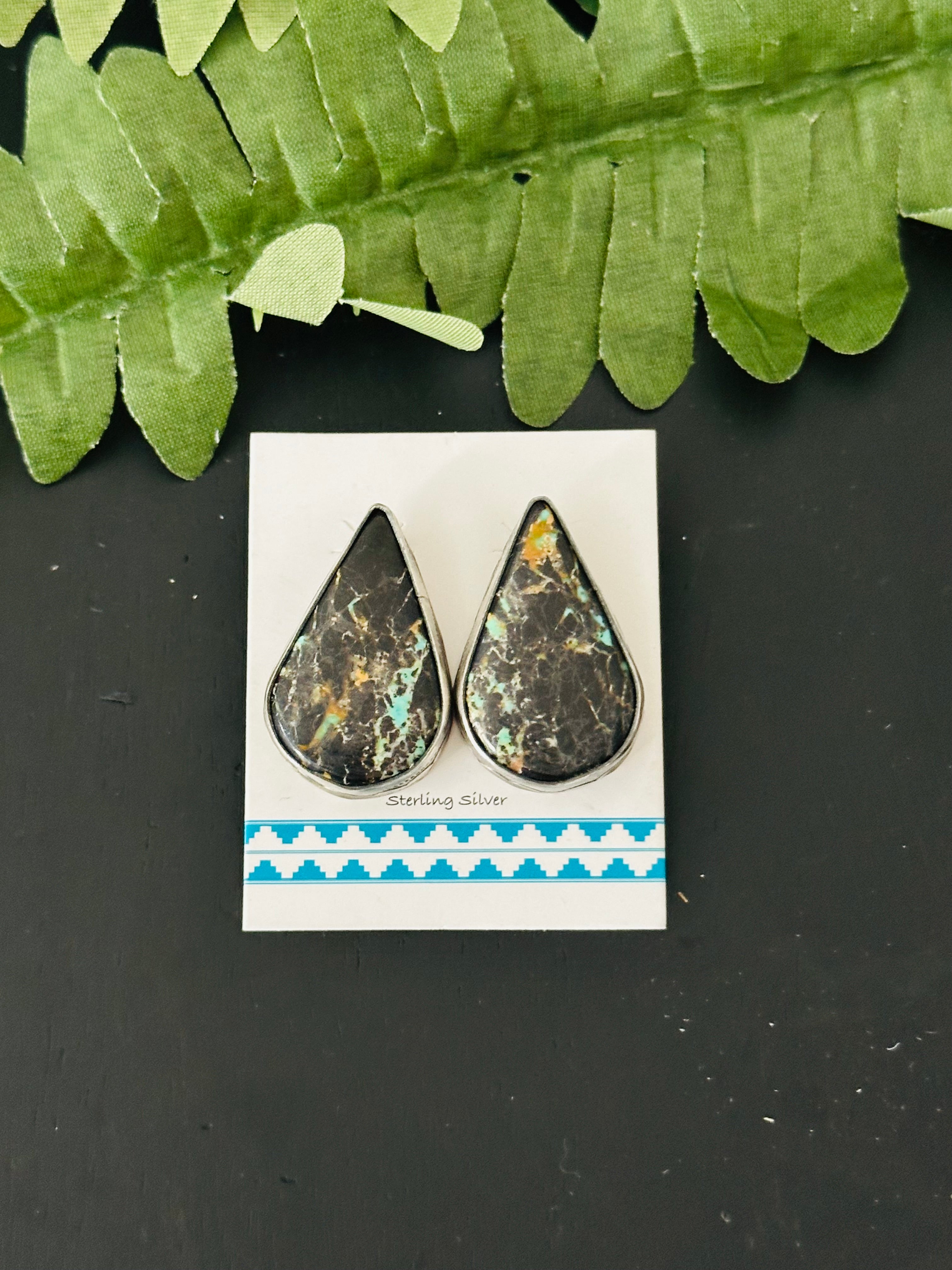 Pete Skeets Black Jack Turquoise & Sterling Silver Post Earrings