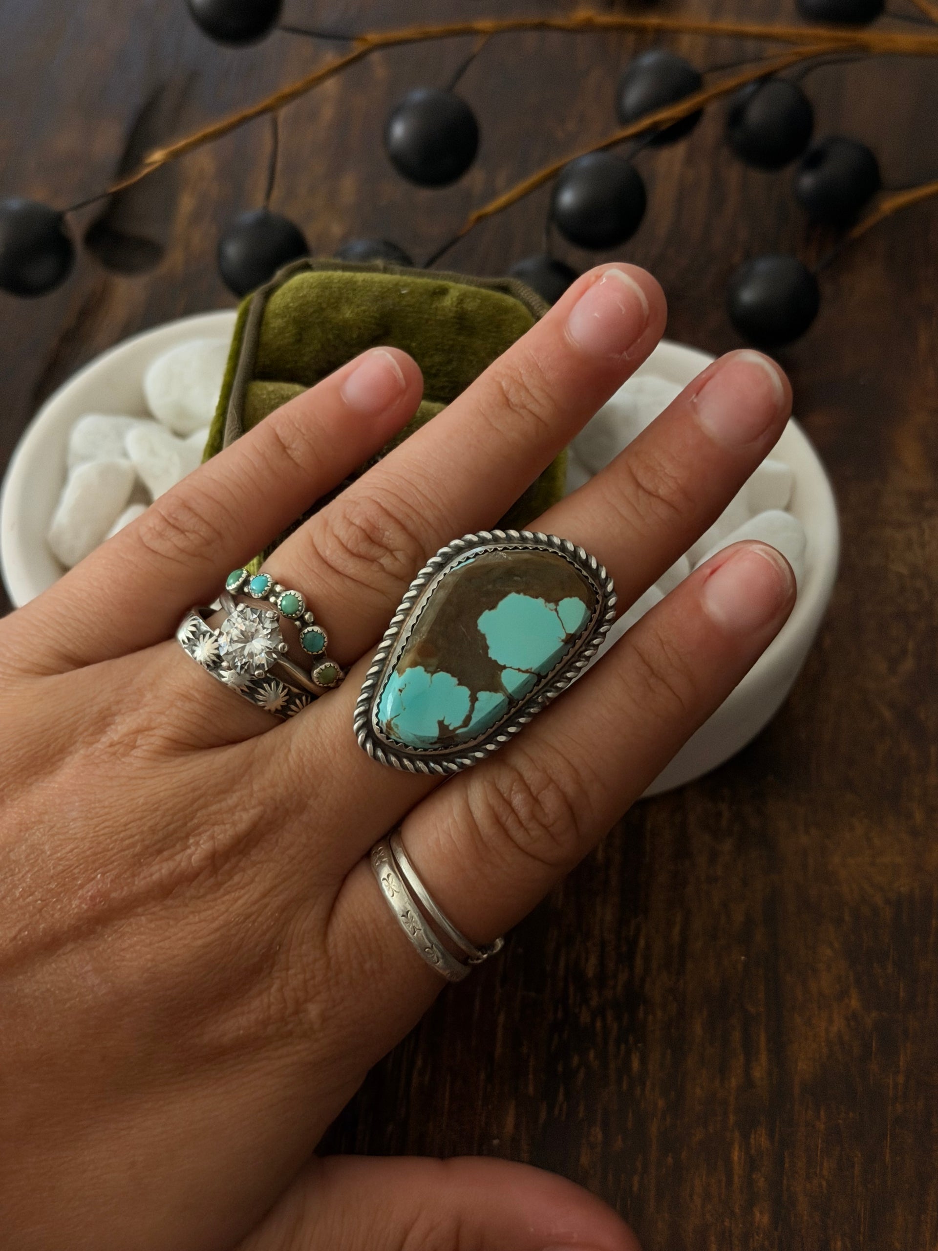 Leslie Nez Mine 8 Turquoise & Sterling Silver Ring Size 10