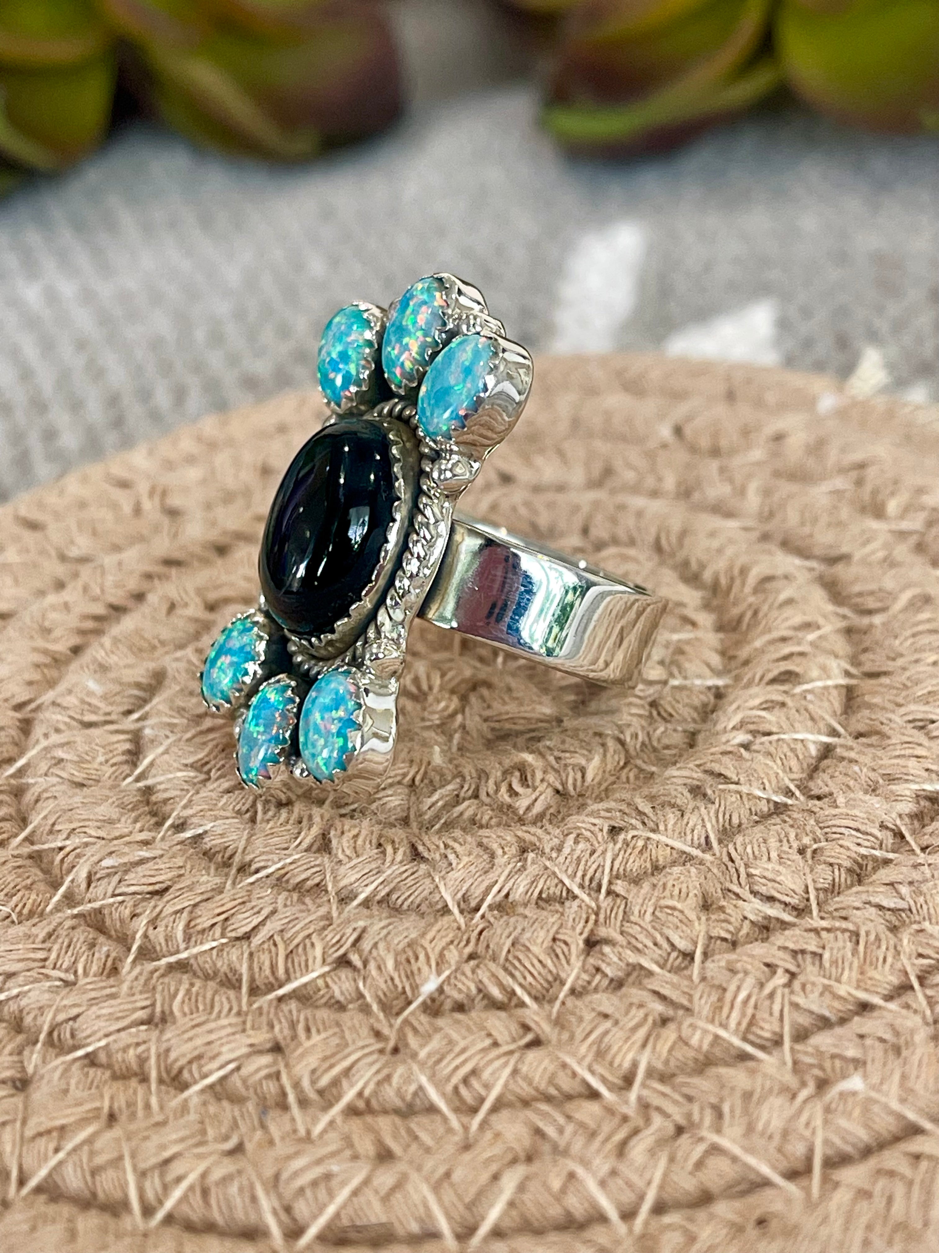 Southwest Handmade Multi Stone & Sterling Silver Adjustable Cluster Ring