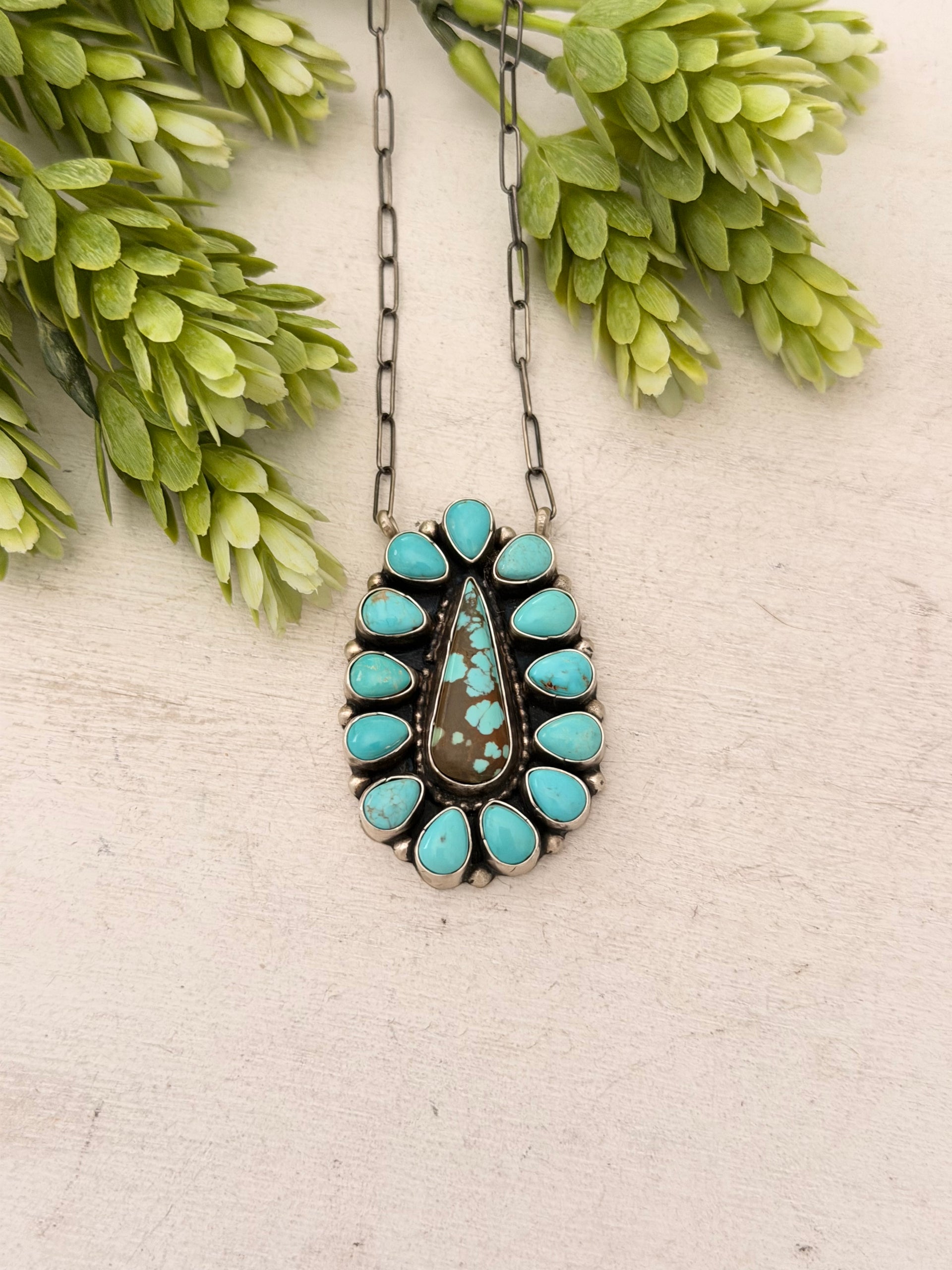 Sheila Becenti Mixed Turquoise & Sterling Sliver Cluster Necklace