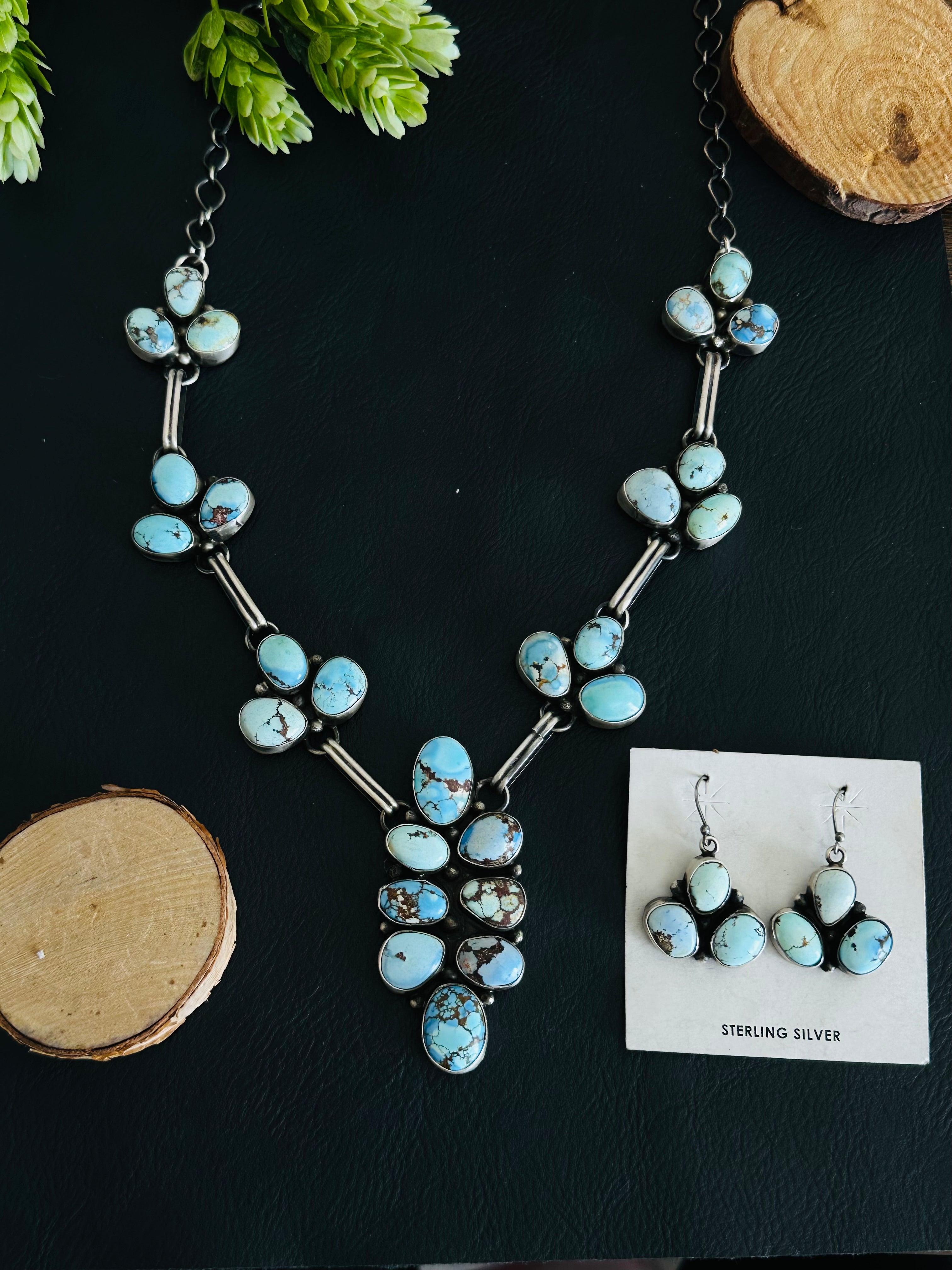 Shelia Becenti Golden Hills Turquoise & Sterling Silver Cluster Necklace Set