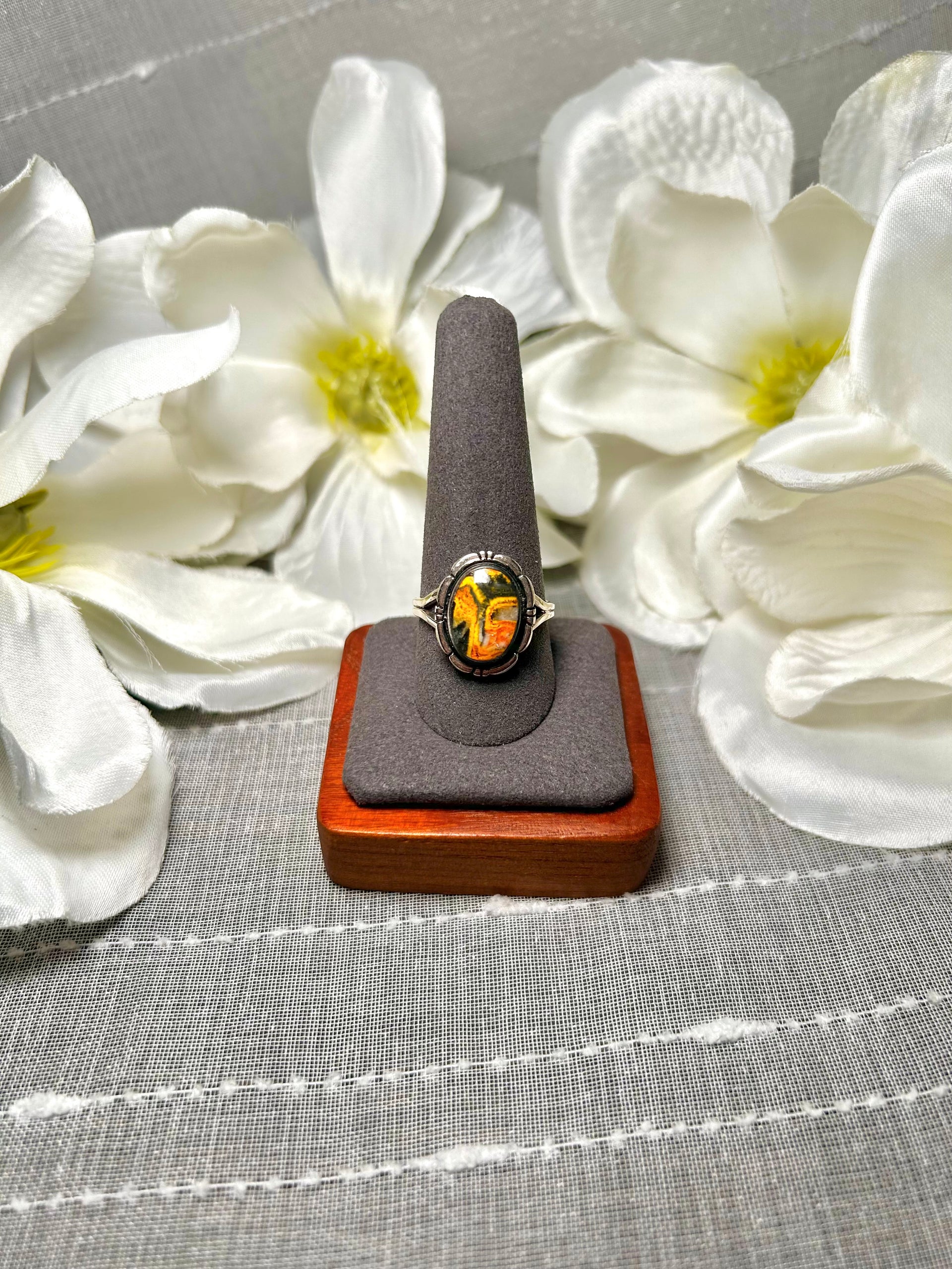 Navajo Made BB Agate & Sterling Silver Ring Size 10.5