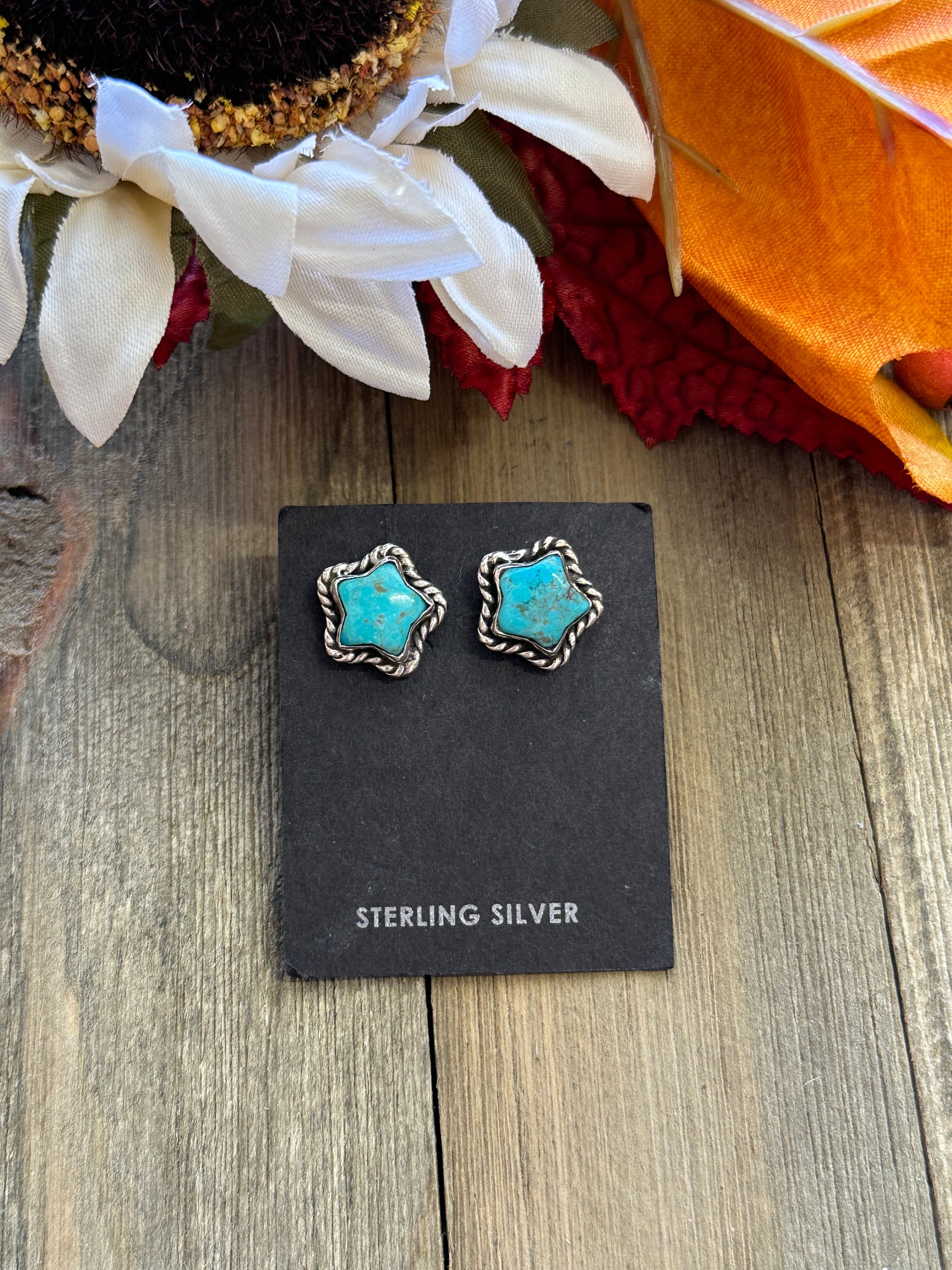 Southwest Handmade Mohave Turquoise & Sterling Silver Star Post Earrings