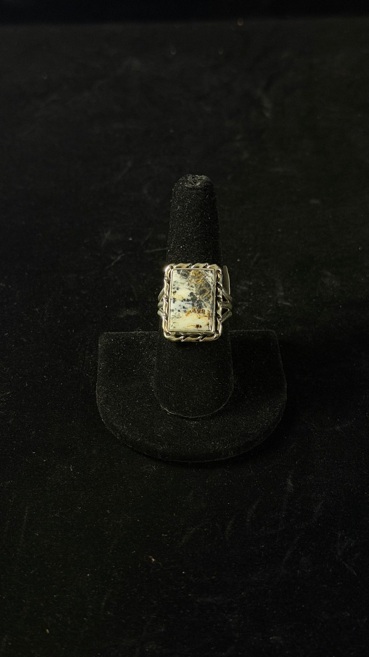 Navajo Made White Buffalo & Sterling Silver Ring Size 9