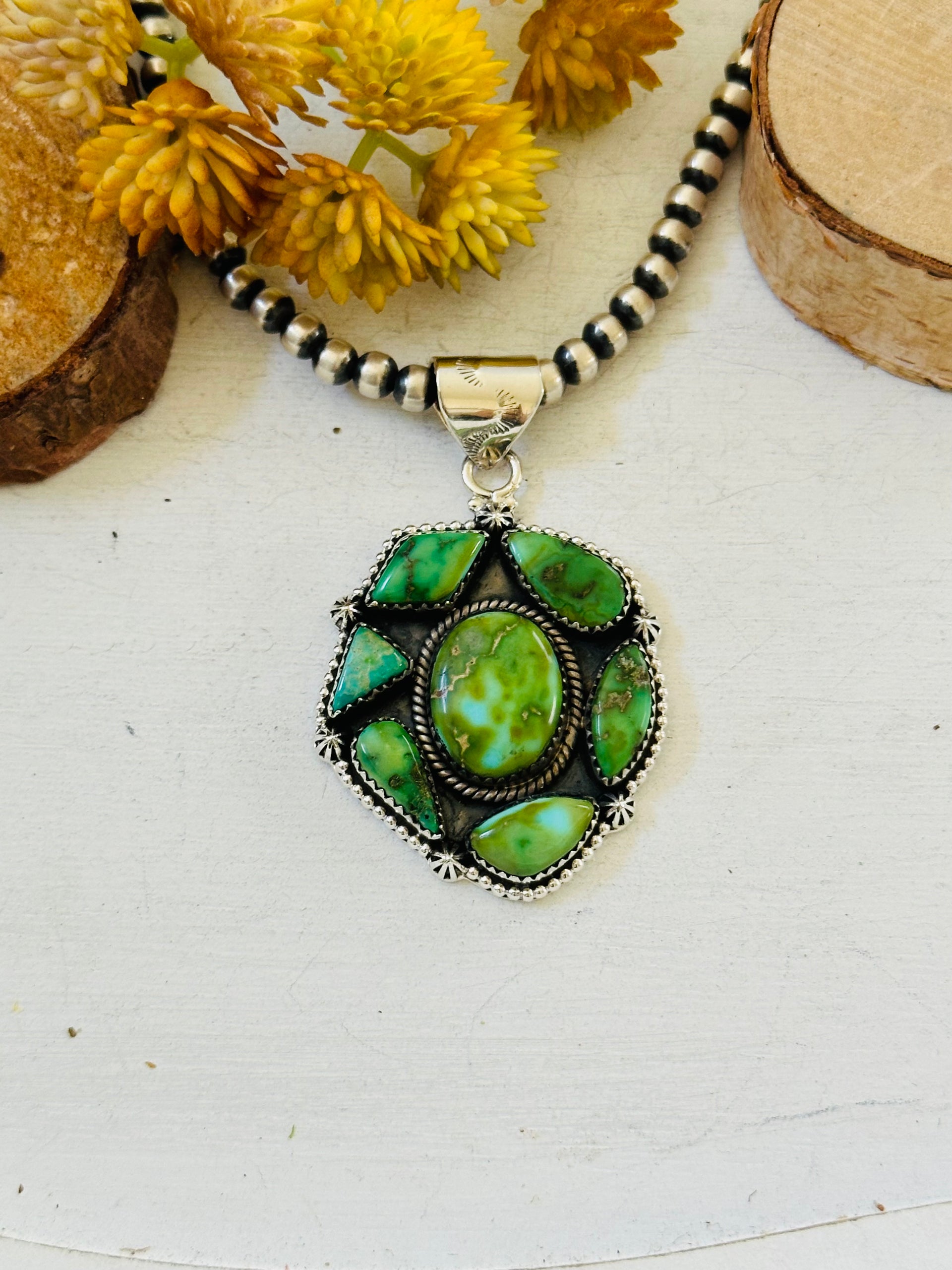Southwest Handmade Sonoran Mountain Turquoise & Sterling Silver Pendant