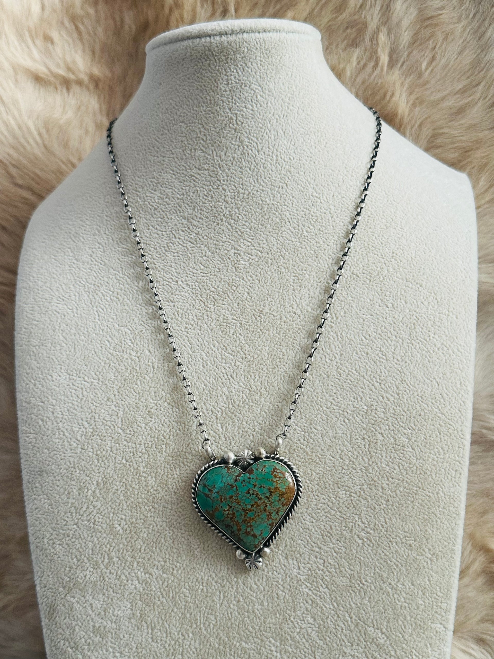 Alfred Martinez Kingman Turquoise & Sterling Silver Heart Necklace
