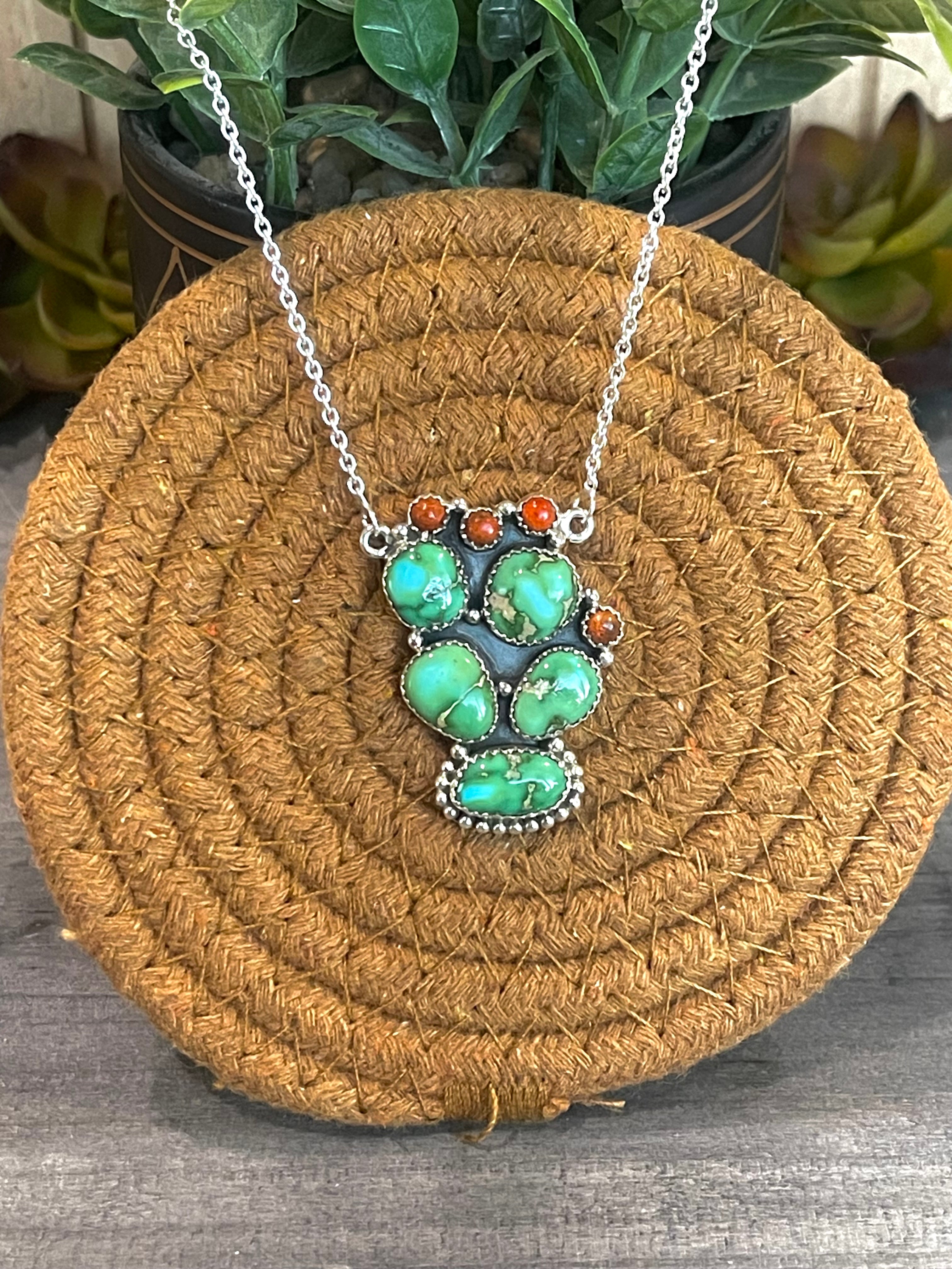 Southwest Handmade Sonoran Mountain Turquoise & Sterling Silver Cluster Necklace