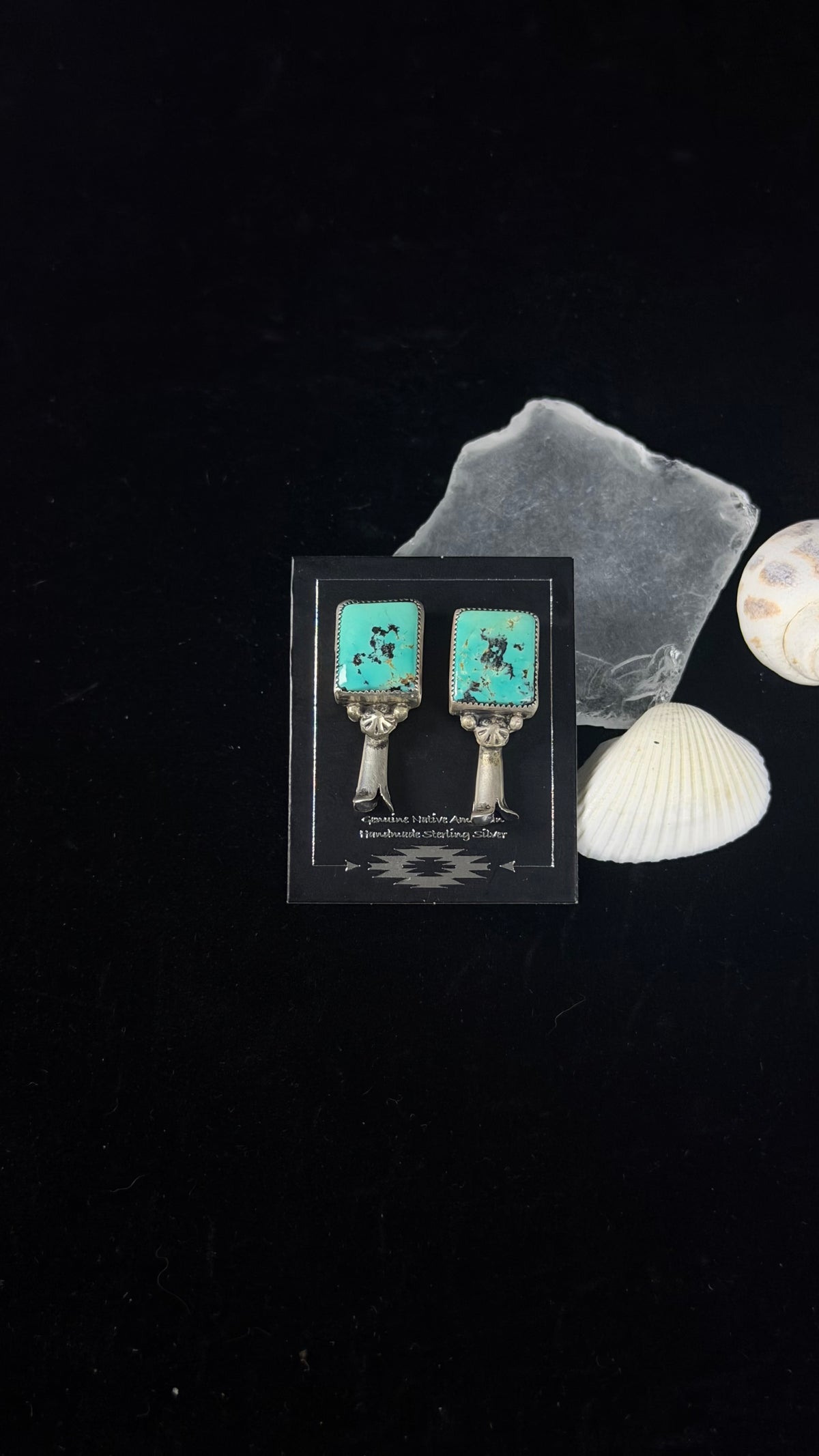 Virginia Sandoval Red Skin Turquoise & Sterling Silver Post Dangle Blossom Earrings