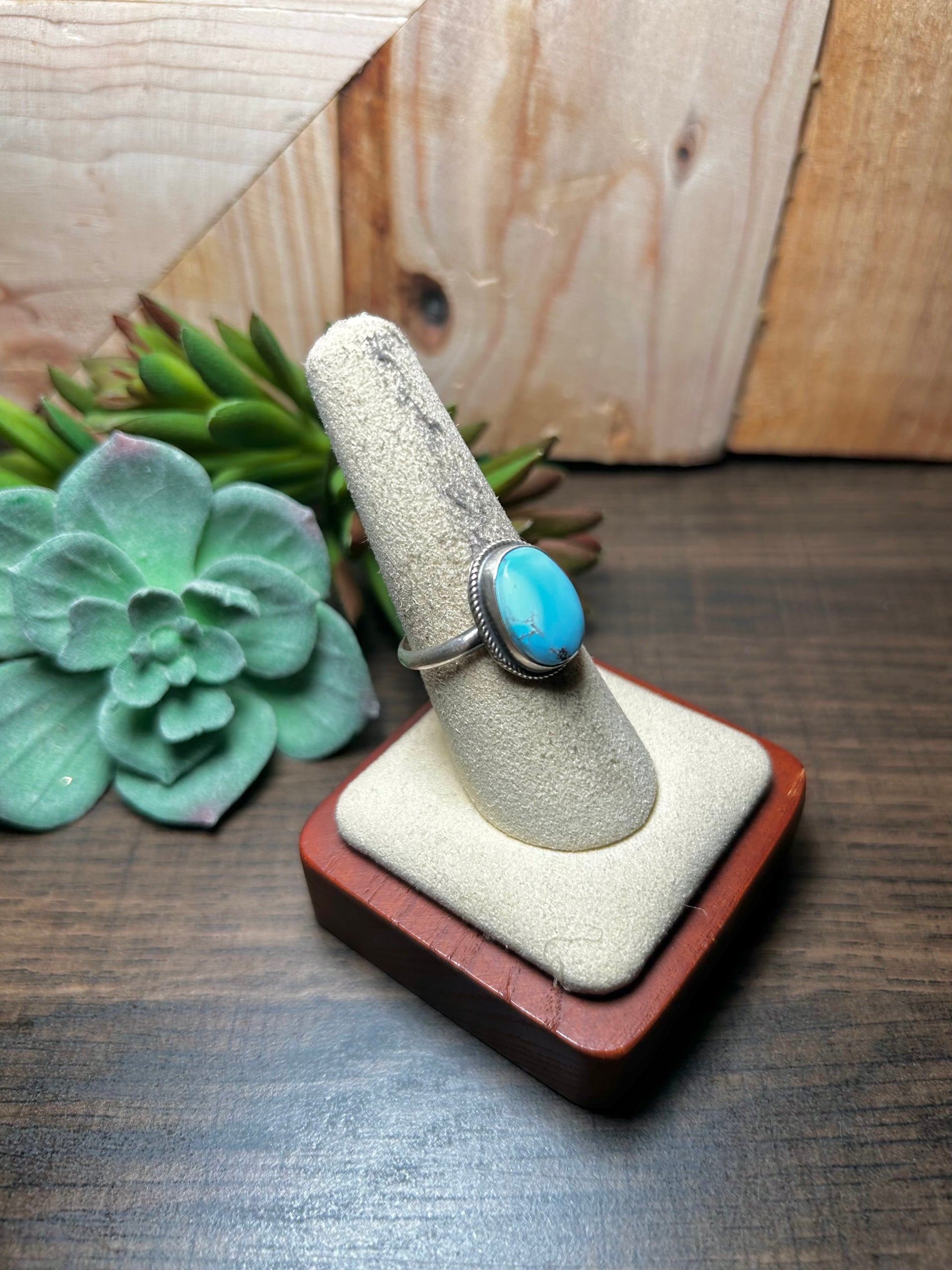 Navajo Made Golden Turquoise & Sterling Silver Ring Size 8.25