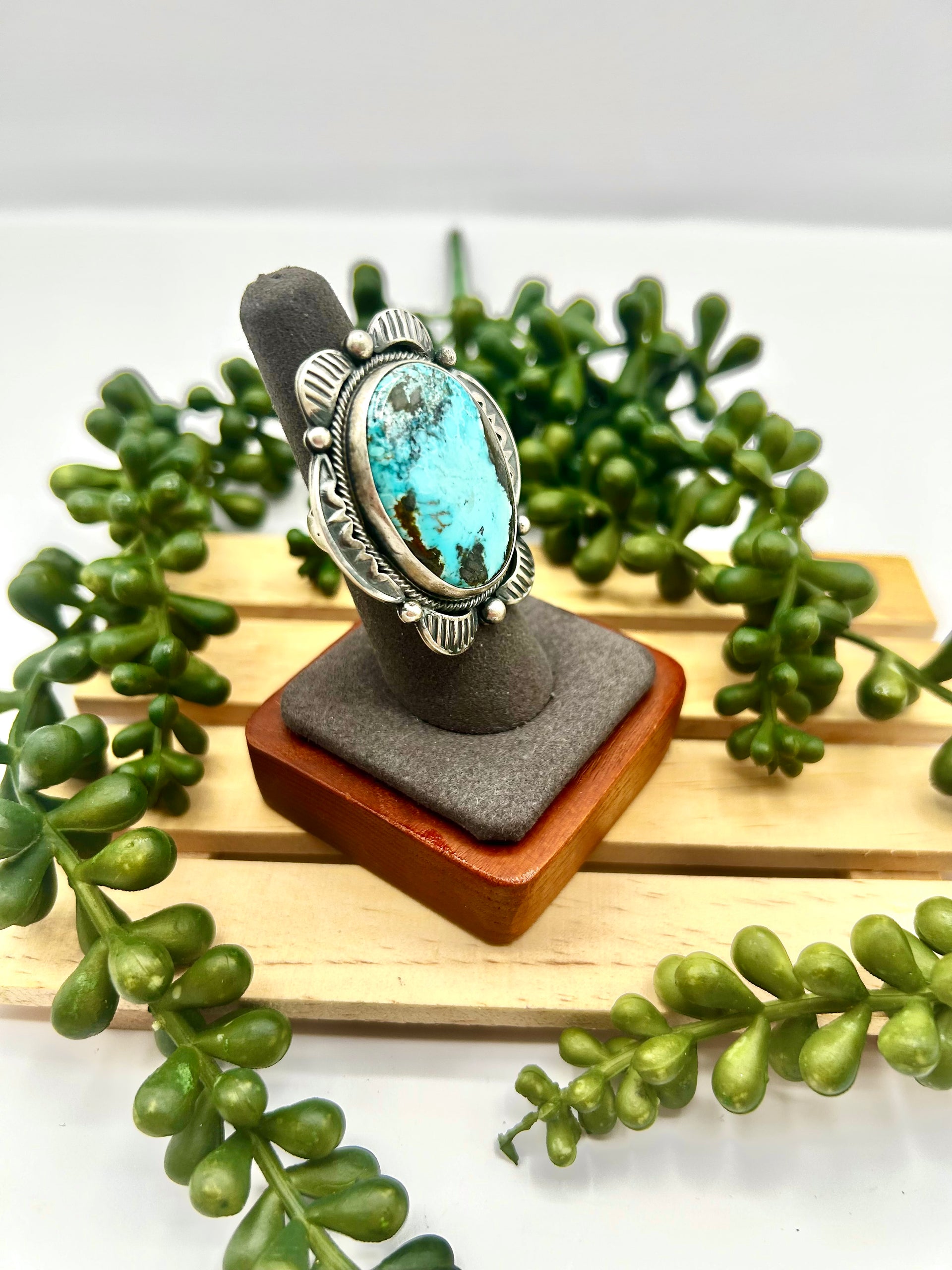 Navajo Made Blue Ridge Turquoise & Sterling Silver Ring Size 7