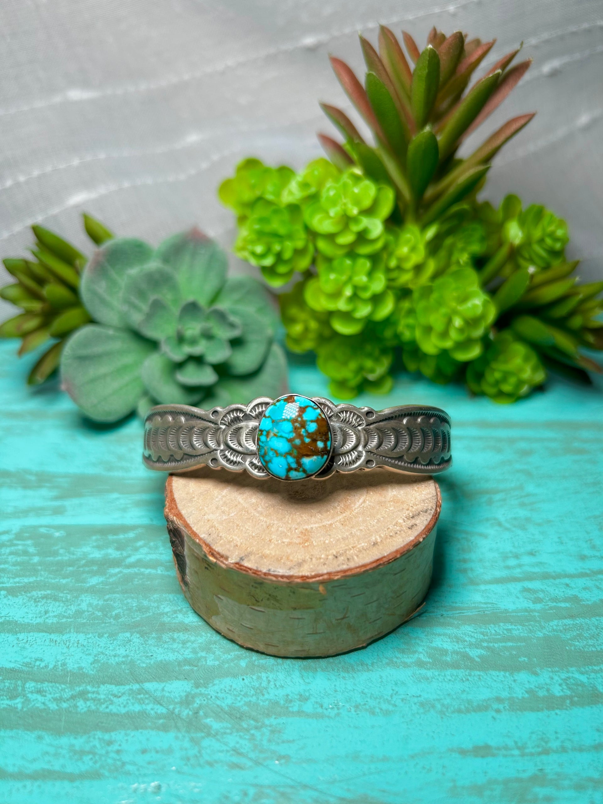 Navajo Made Kingman Turquoise & Sterling Silver Cuff Bracelet